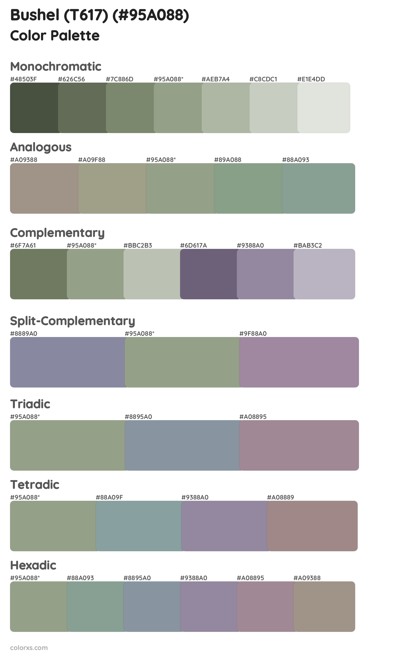 Bushel (T617) Color Scheme Palettes