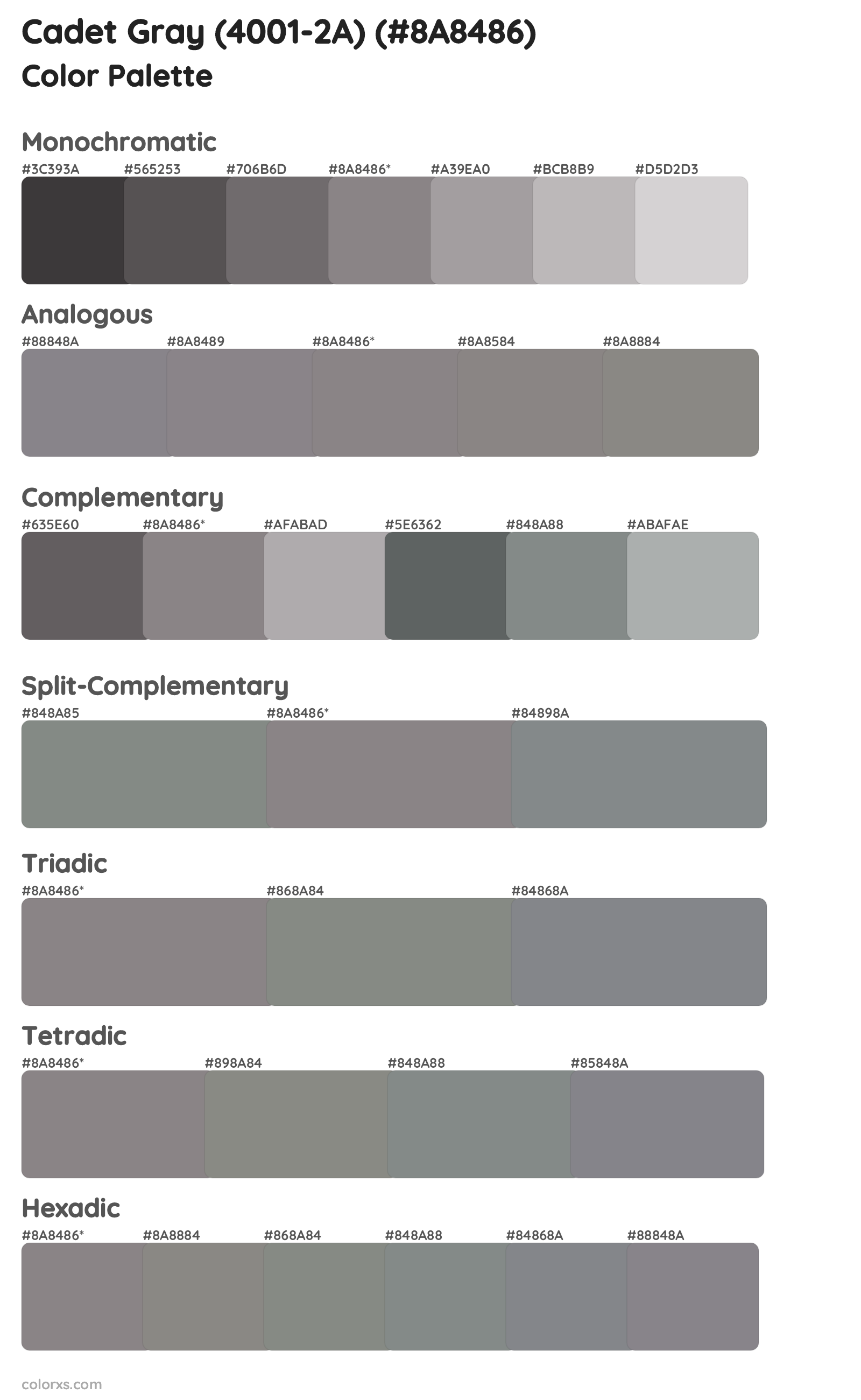 Cadet Gray (4001-2A) Color Scheme Palettes
