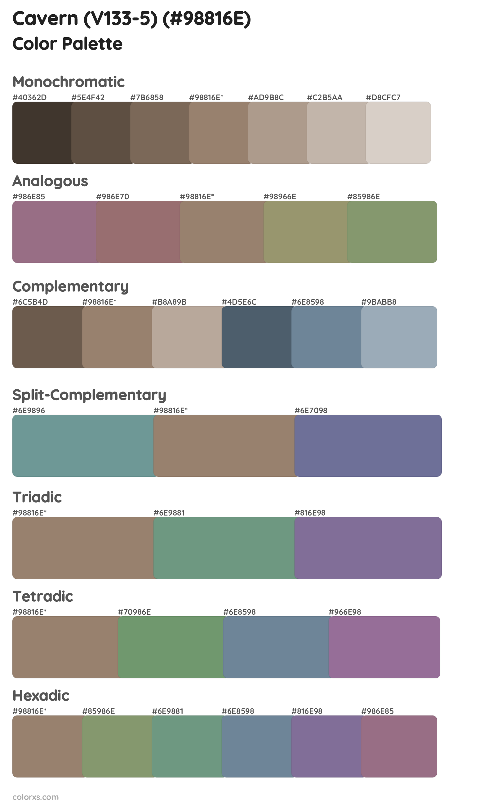 Cavern (V133-5) Color Scheme Palettes