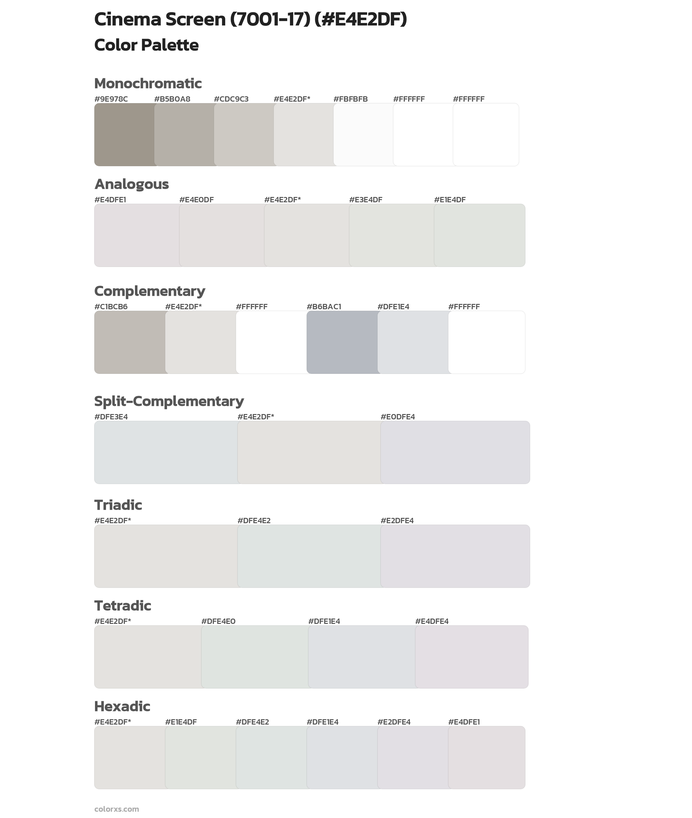 Cinema Screen (7001-17) Color Scheme Palettes