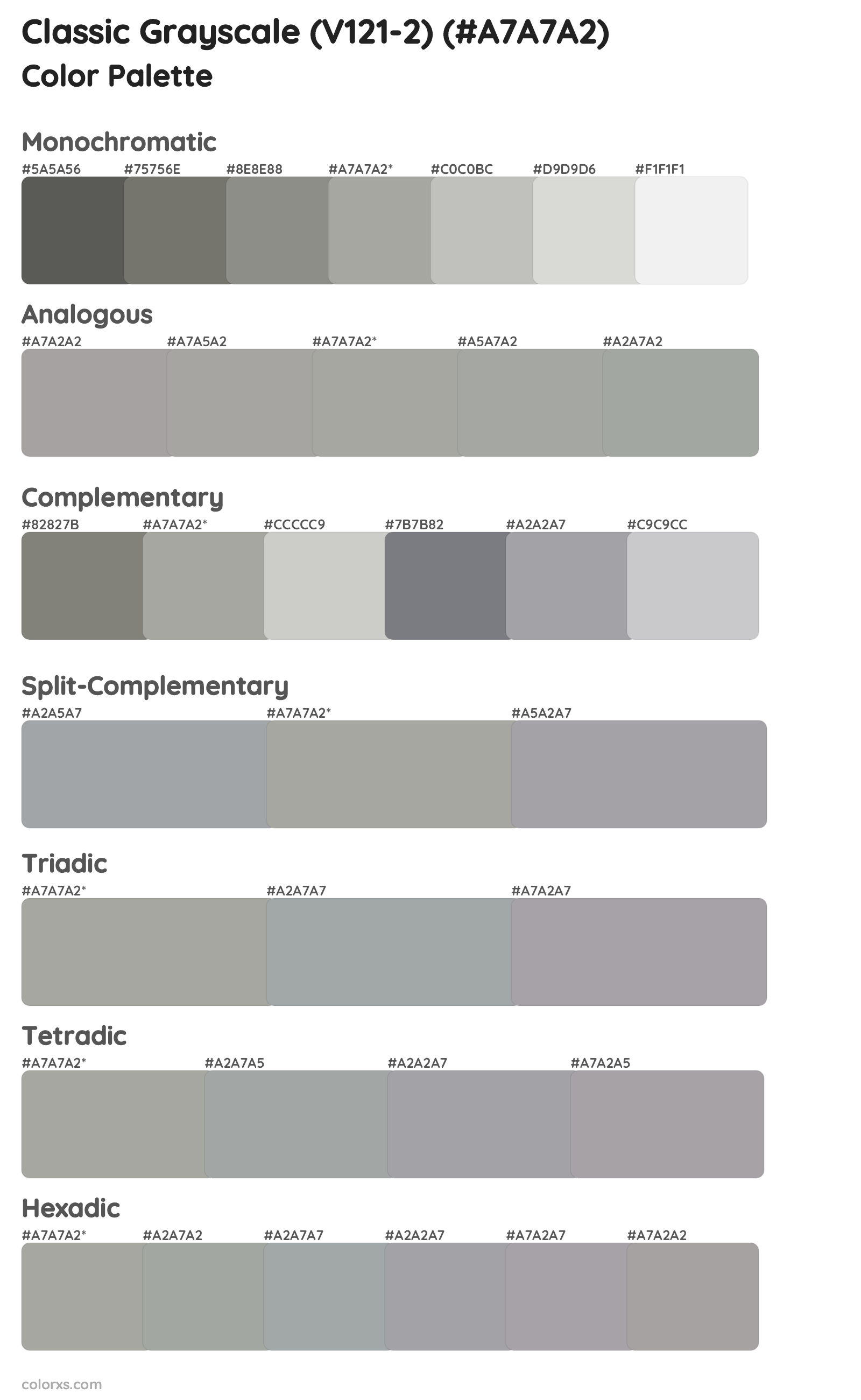 Classic Grayscale (V121-2) Color Scheme Palettes