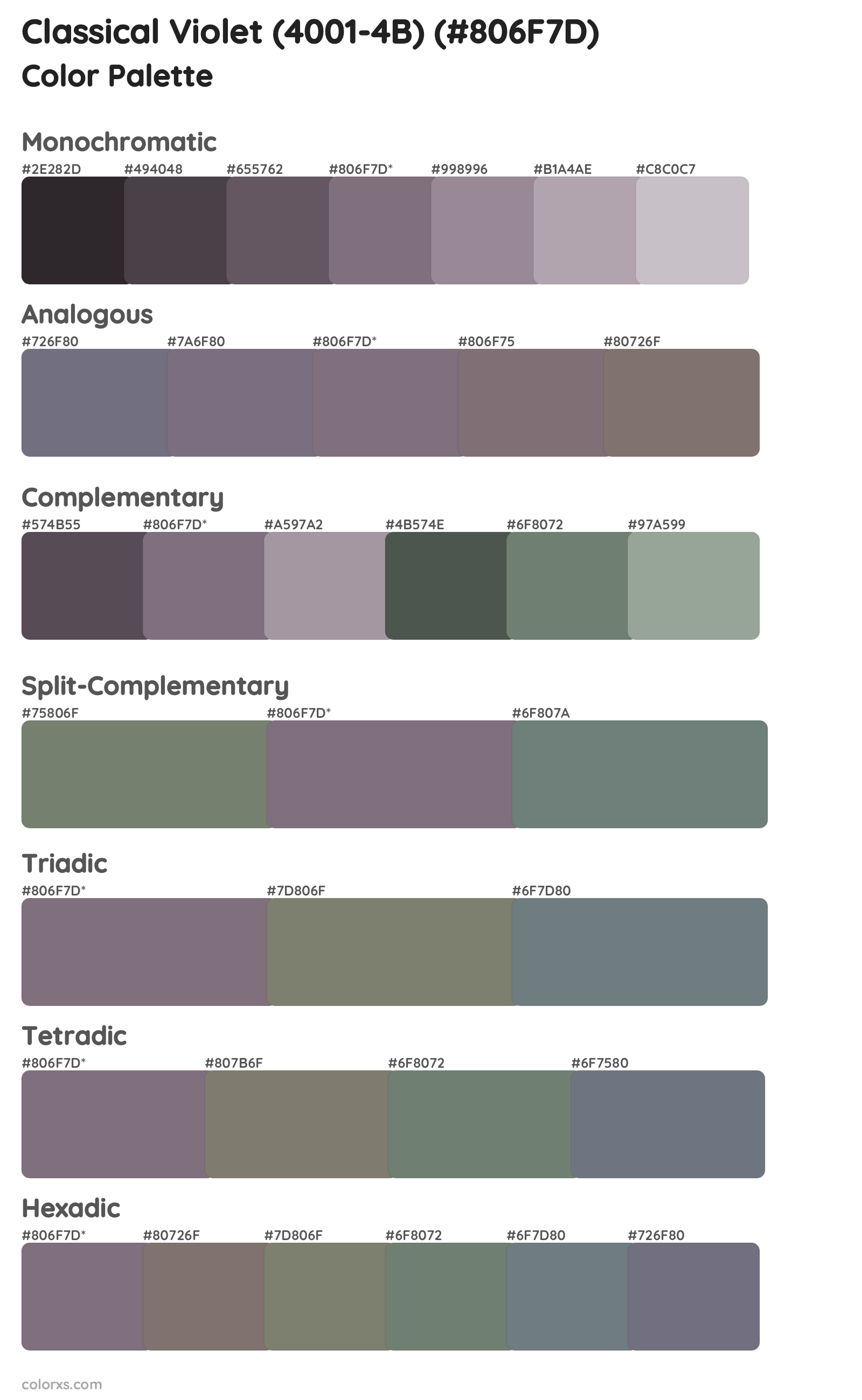 Classical Violet (4001-4B) Color Scheme Palettes