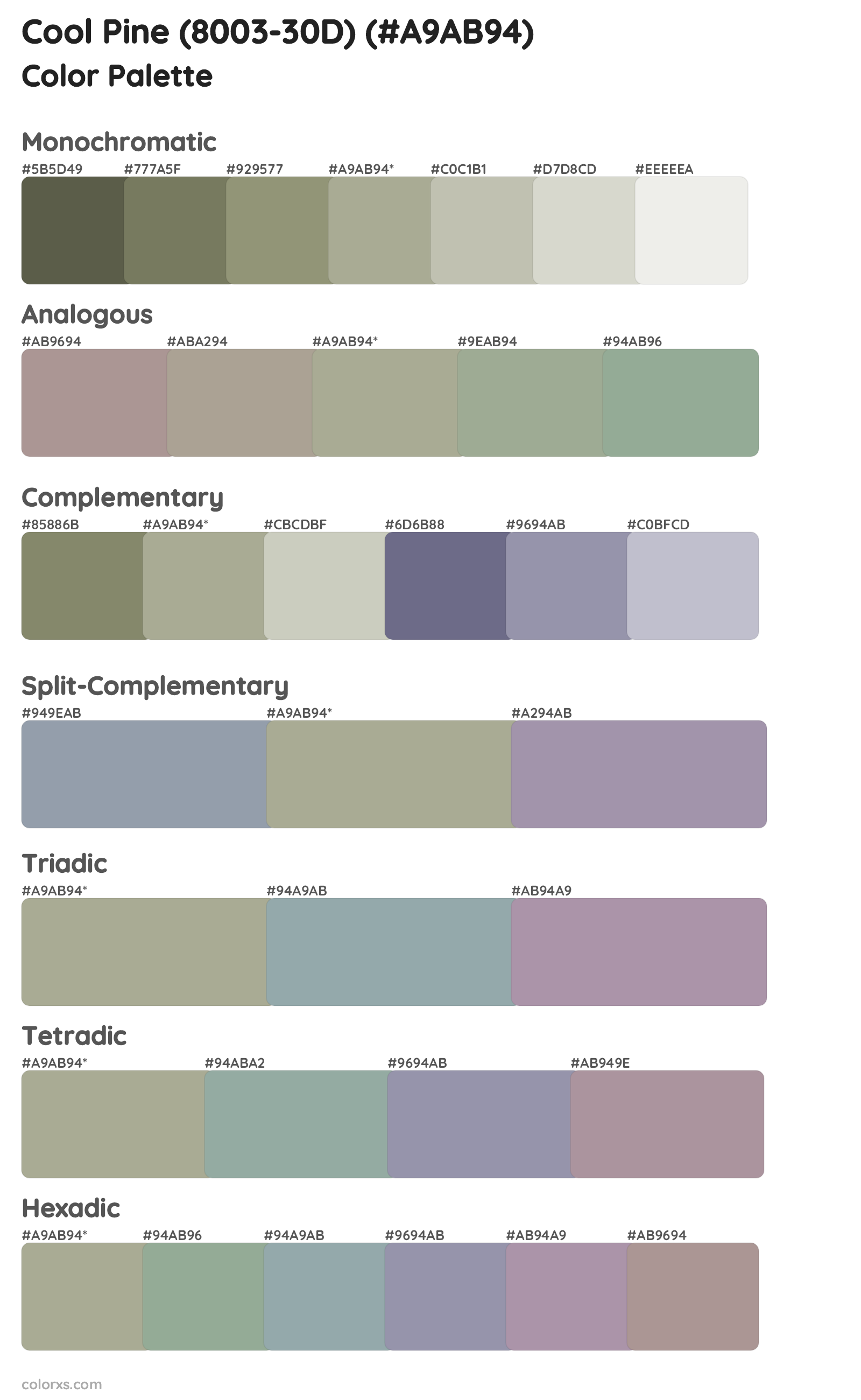 Cool Pine (8003-30D) Color Scheme Palettes