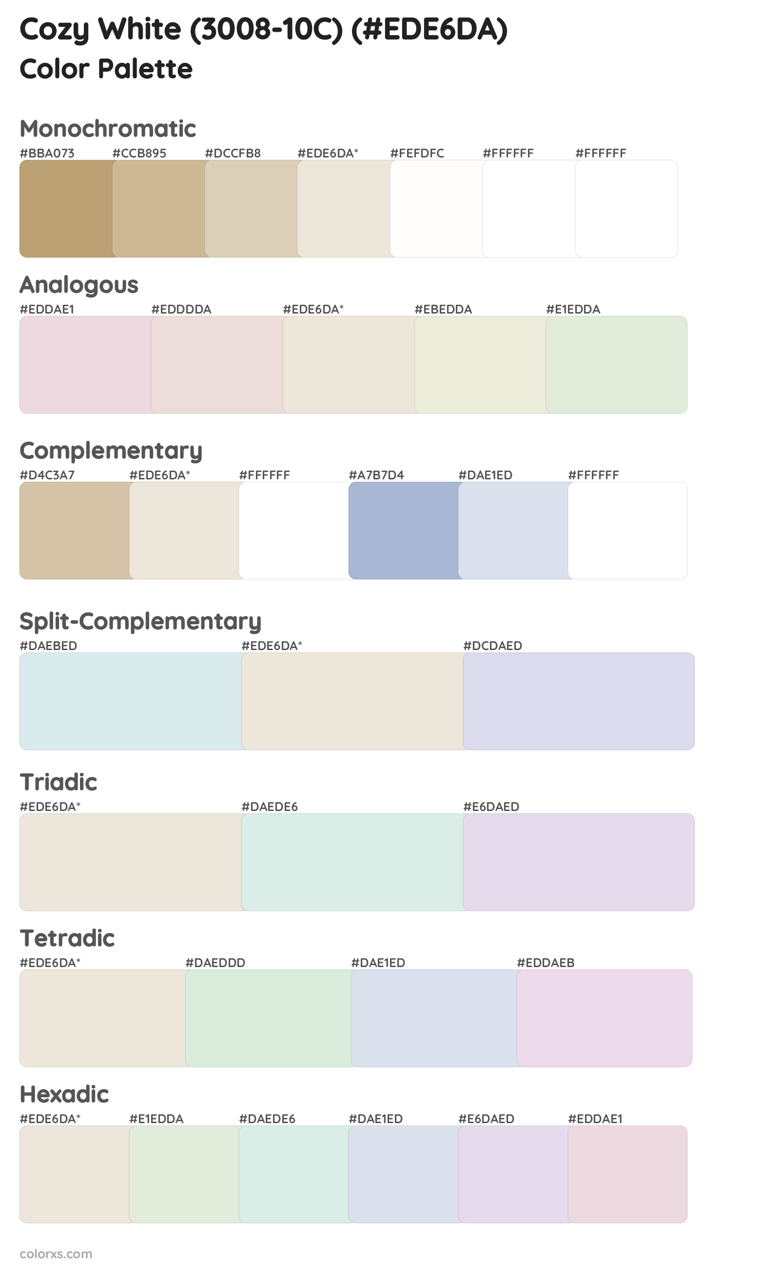 Cozy White (3008-10C) Color Scheme Palettes