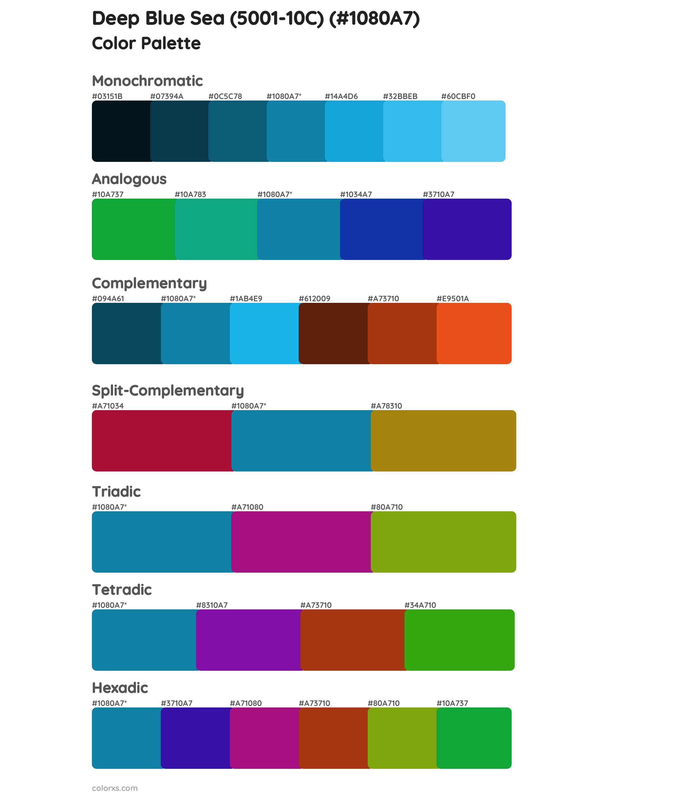 Deep Blue Sea (5001-10C) Color Scheme Palettes