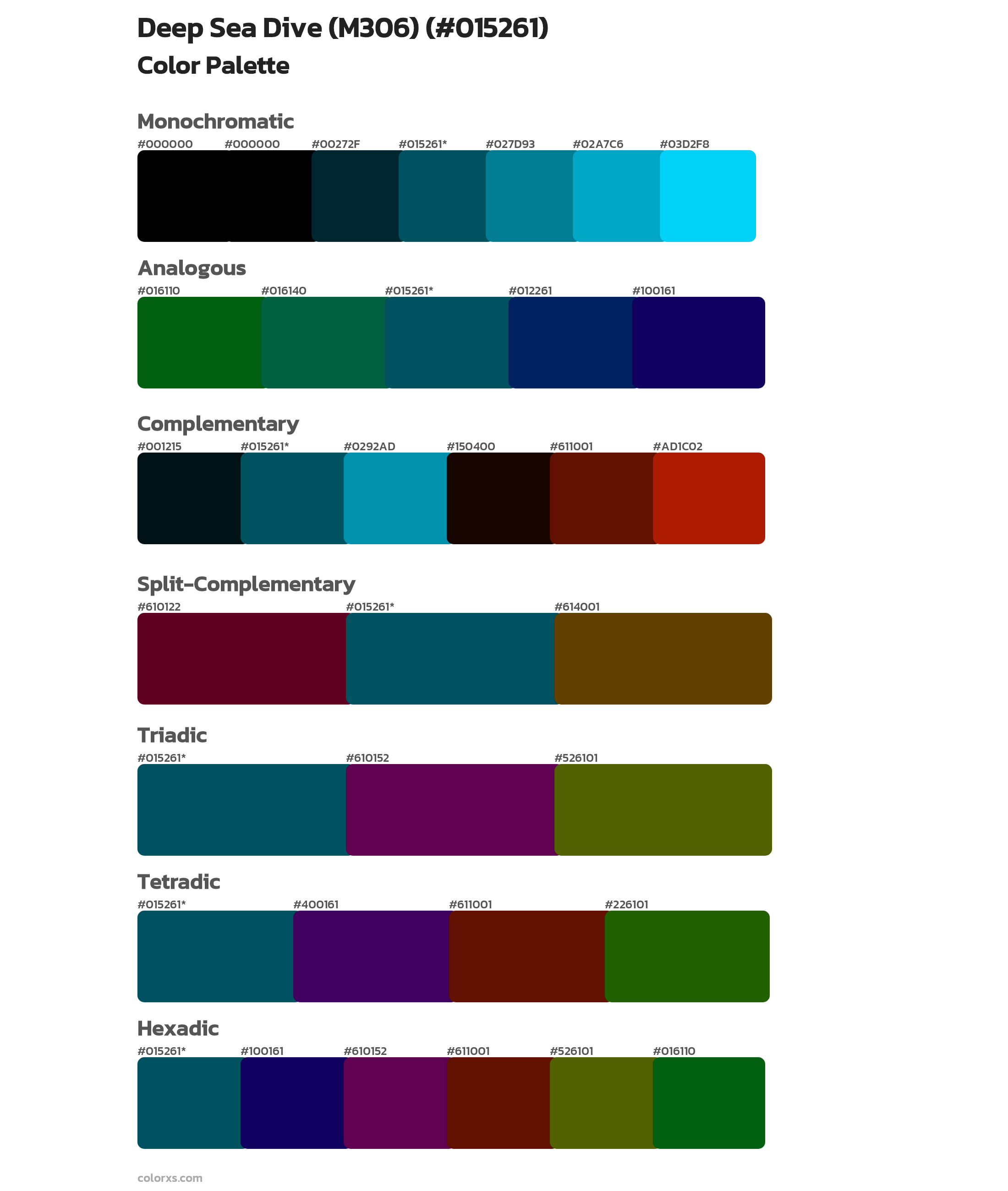 Deep Sea Dive (M306) Color Scheme Palettes