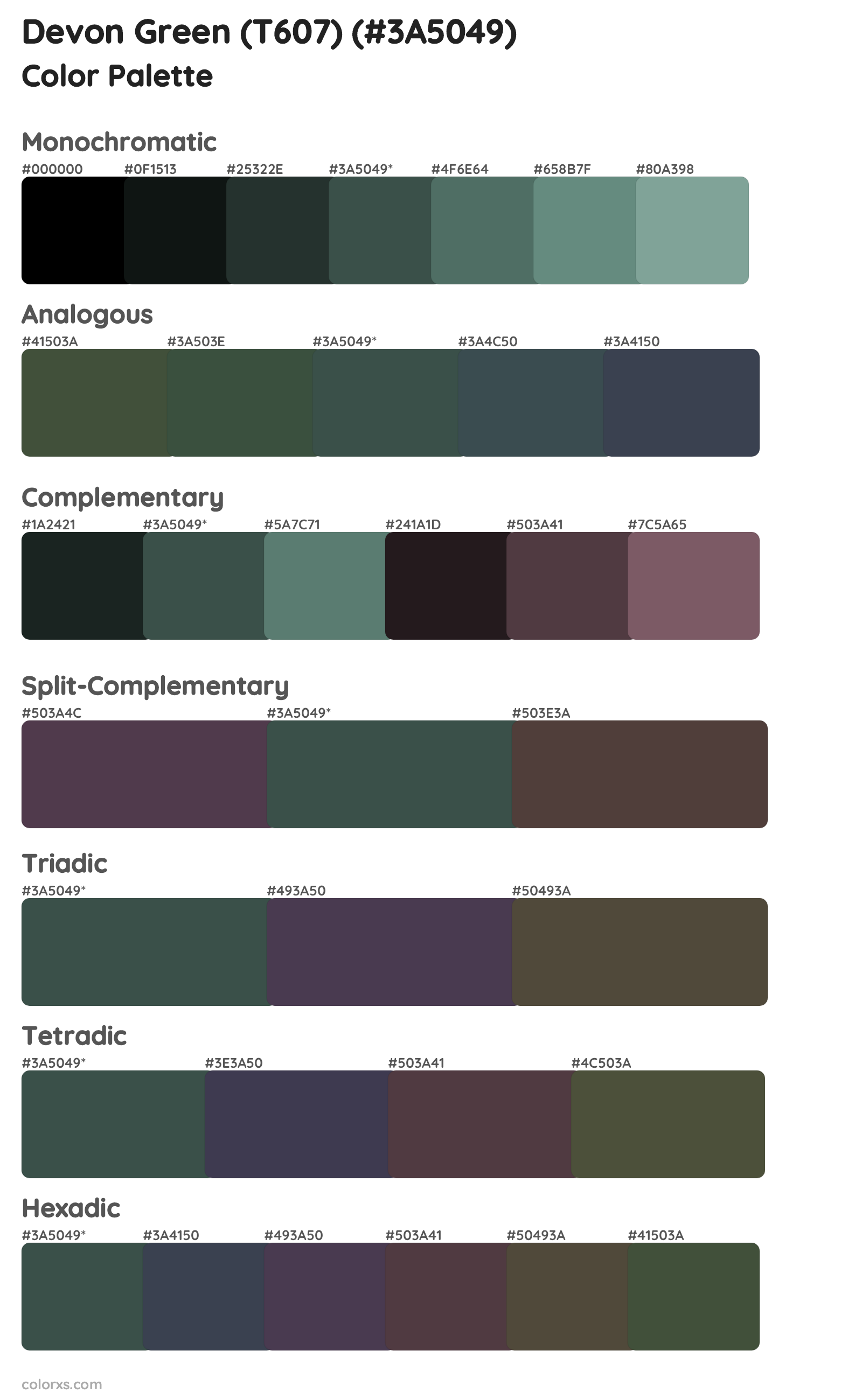 Devon Green (T607) Color Scheme Palettes