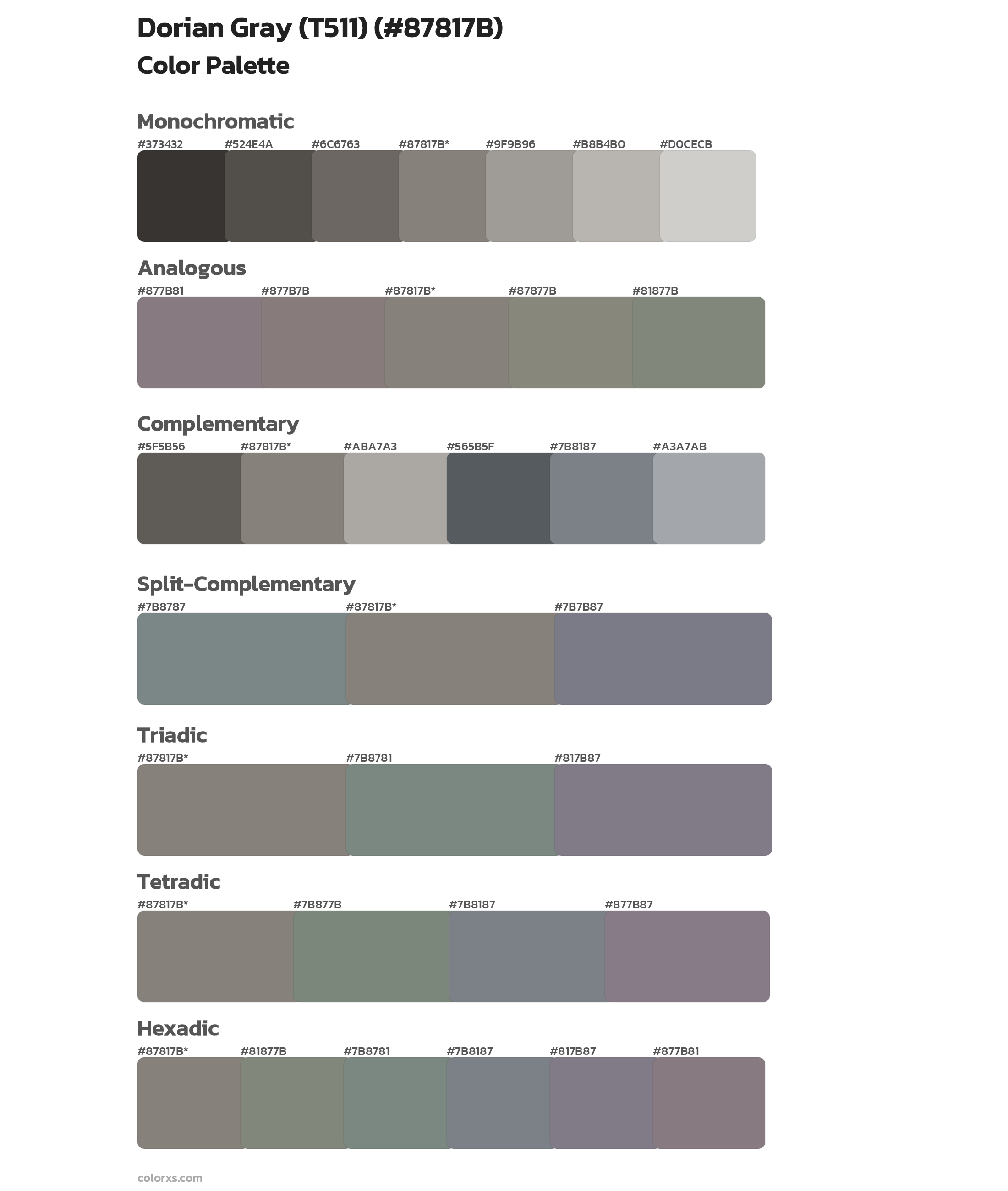 Valspar Dorian Gray (T511) Paint coordinating colors and palettes