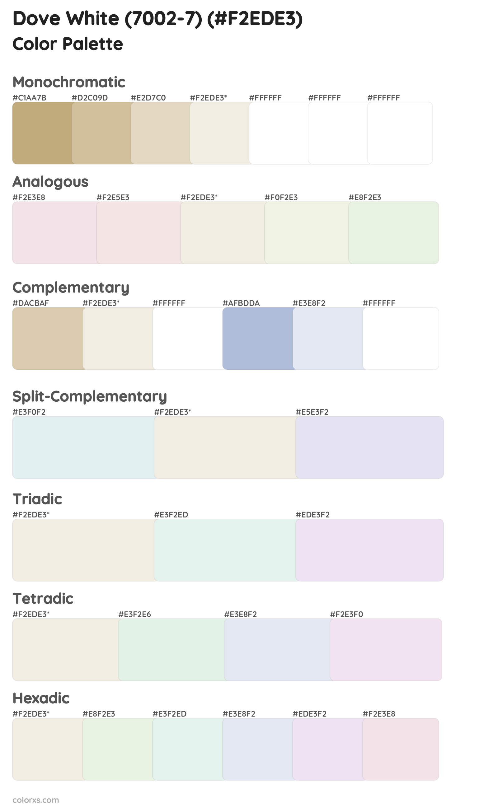Dove White (7002-7) Color Scheme Palettes