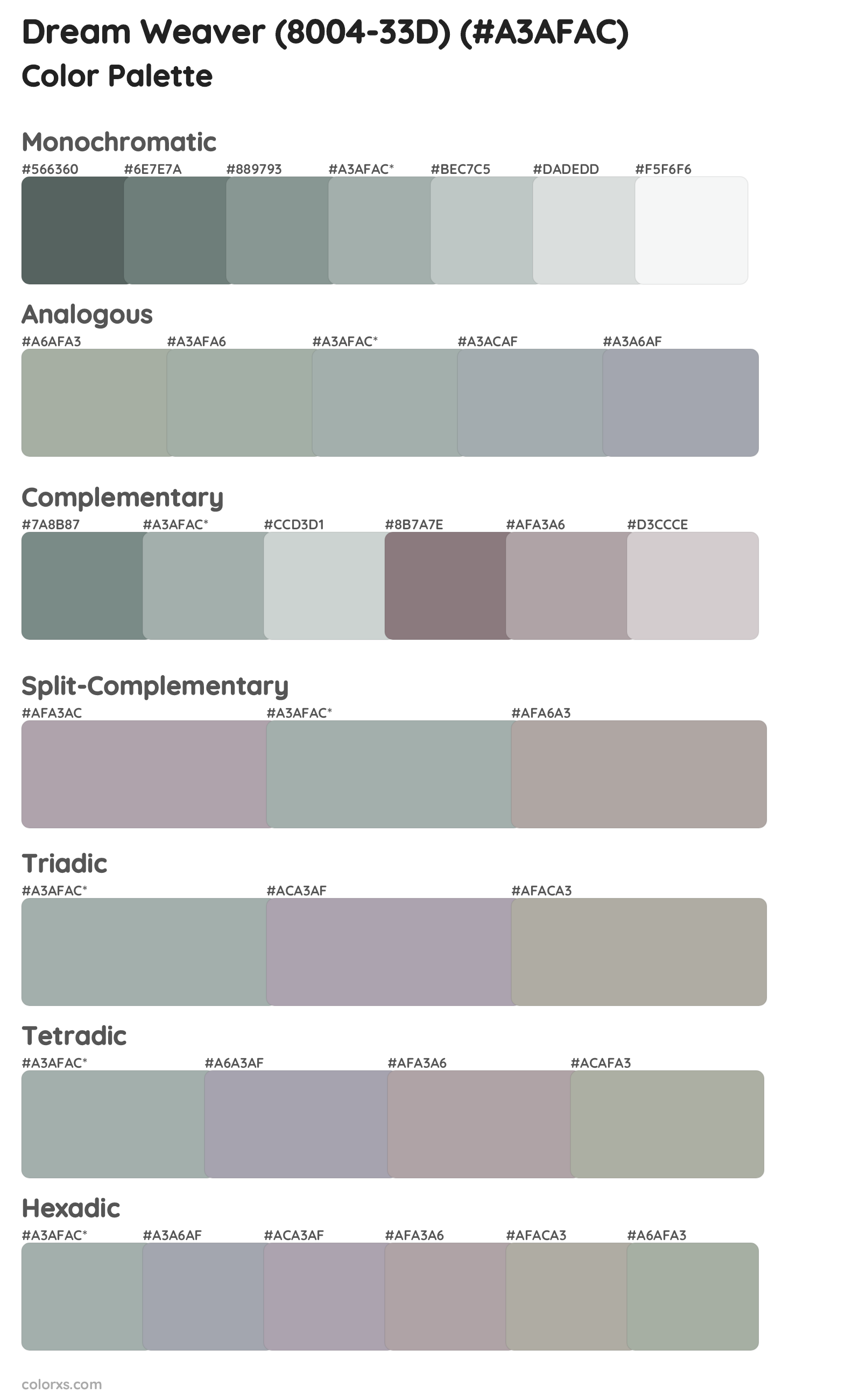 Dream Weaver (8004-33D) Color Scheme Palettes