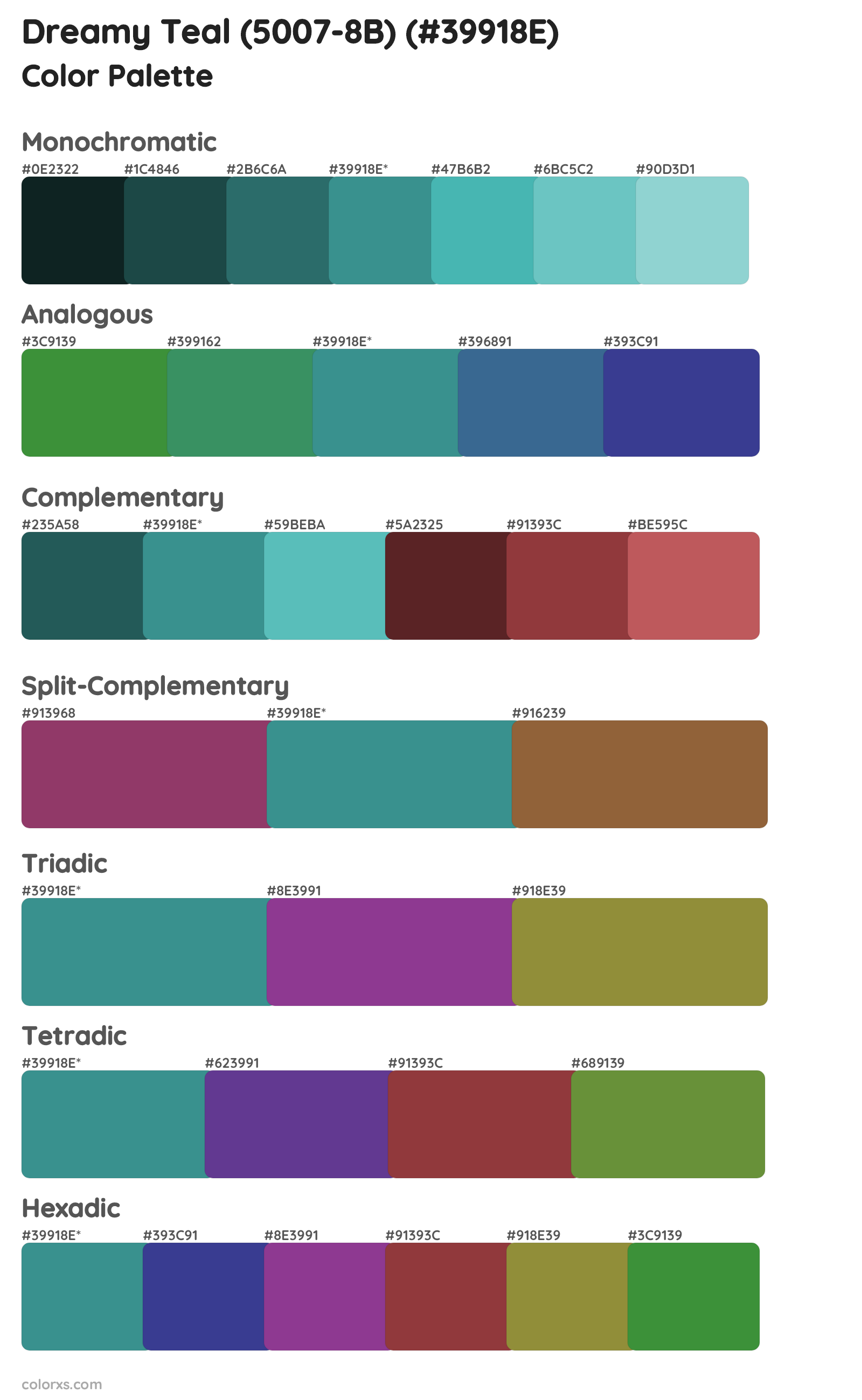 Dreamy Teal (5007-8B) Color Scheme Palettes