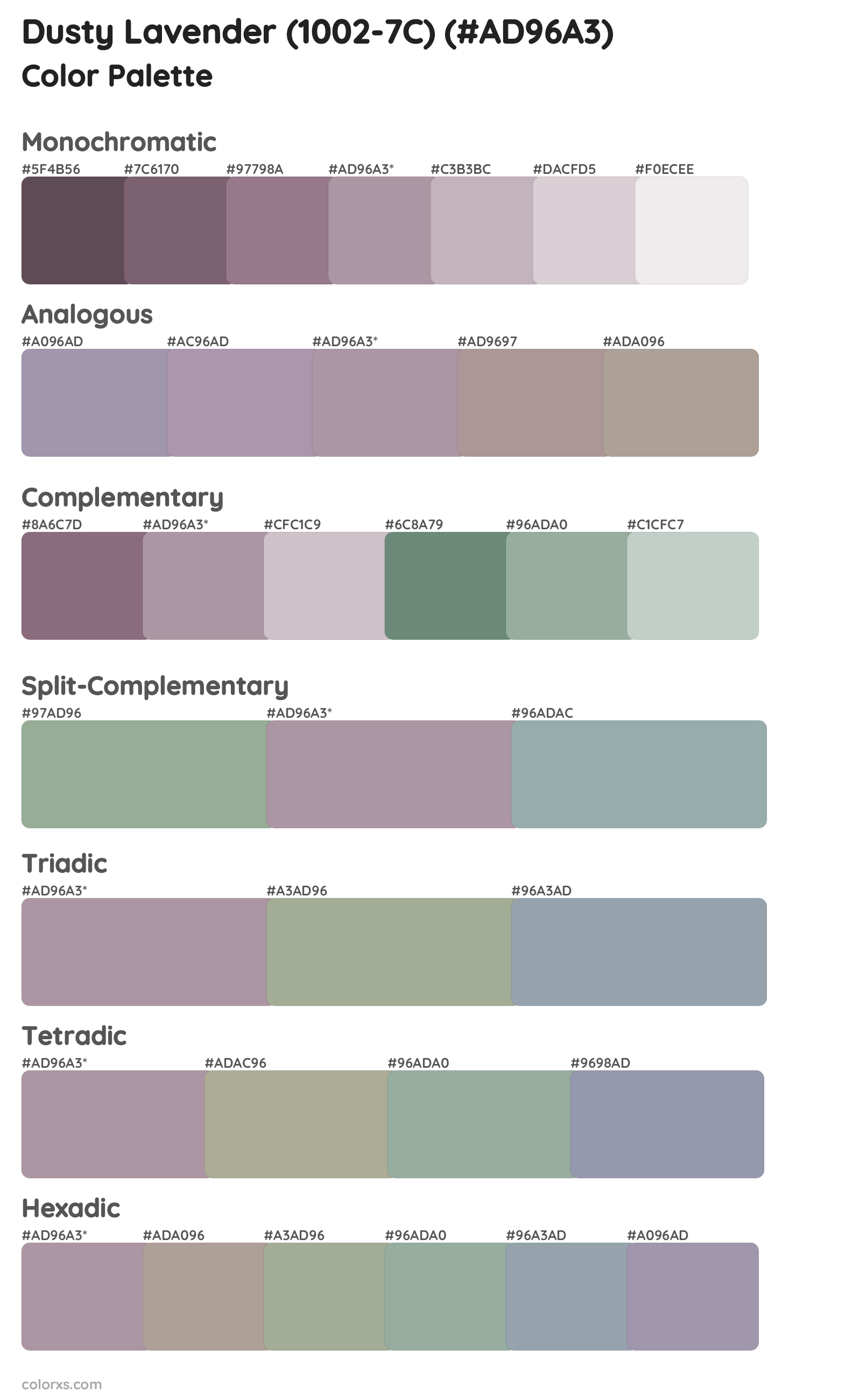 Dusty Lavender (1002-7C) Color Scheme Palettes
