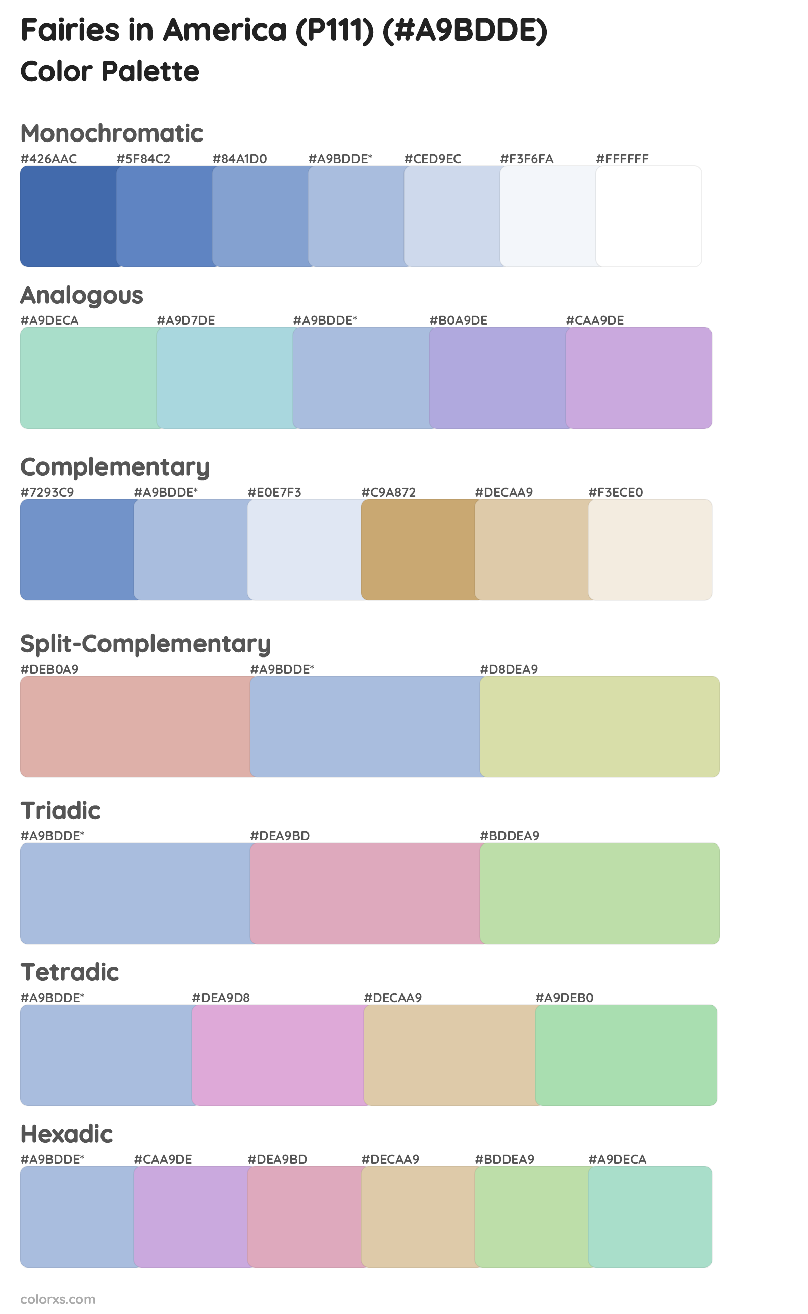 Fairies in America (P111) Color Scheme Palettes