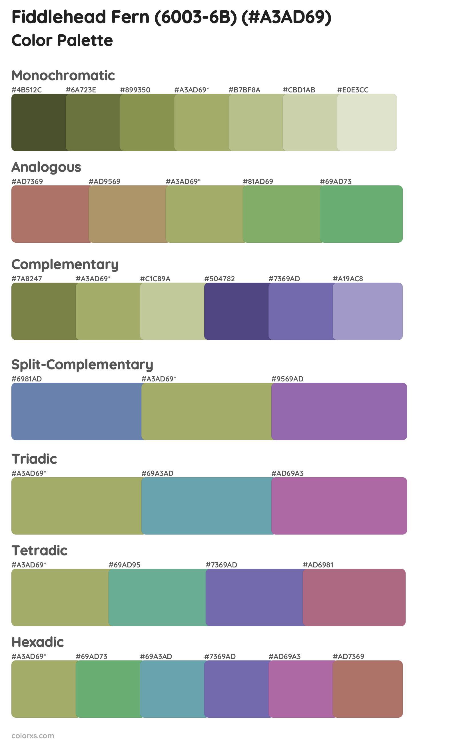 Fiddlehead Fern (6003-6B) Color Scheme Palettes