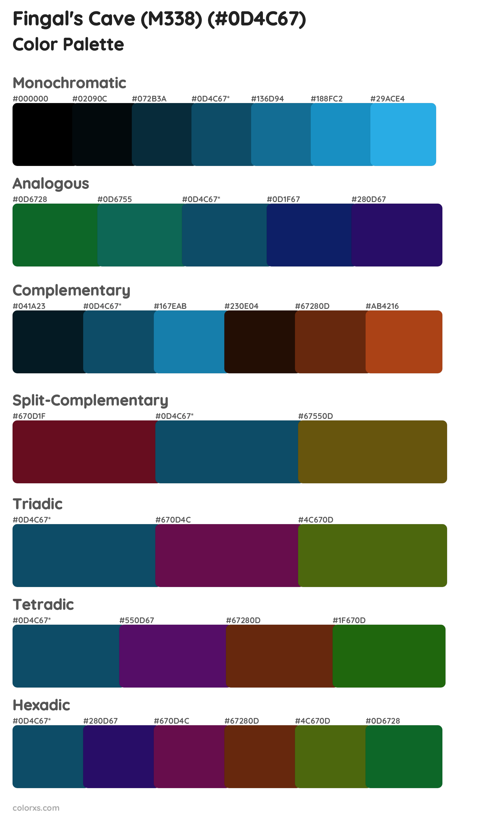 Fingal's Cave (M338) Color Scheme Palettes