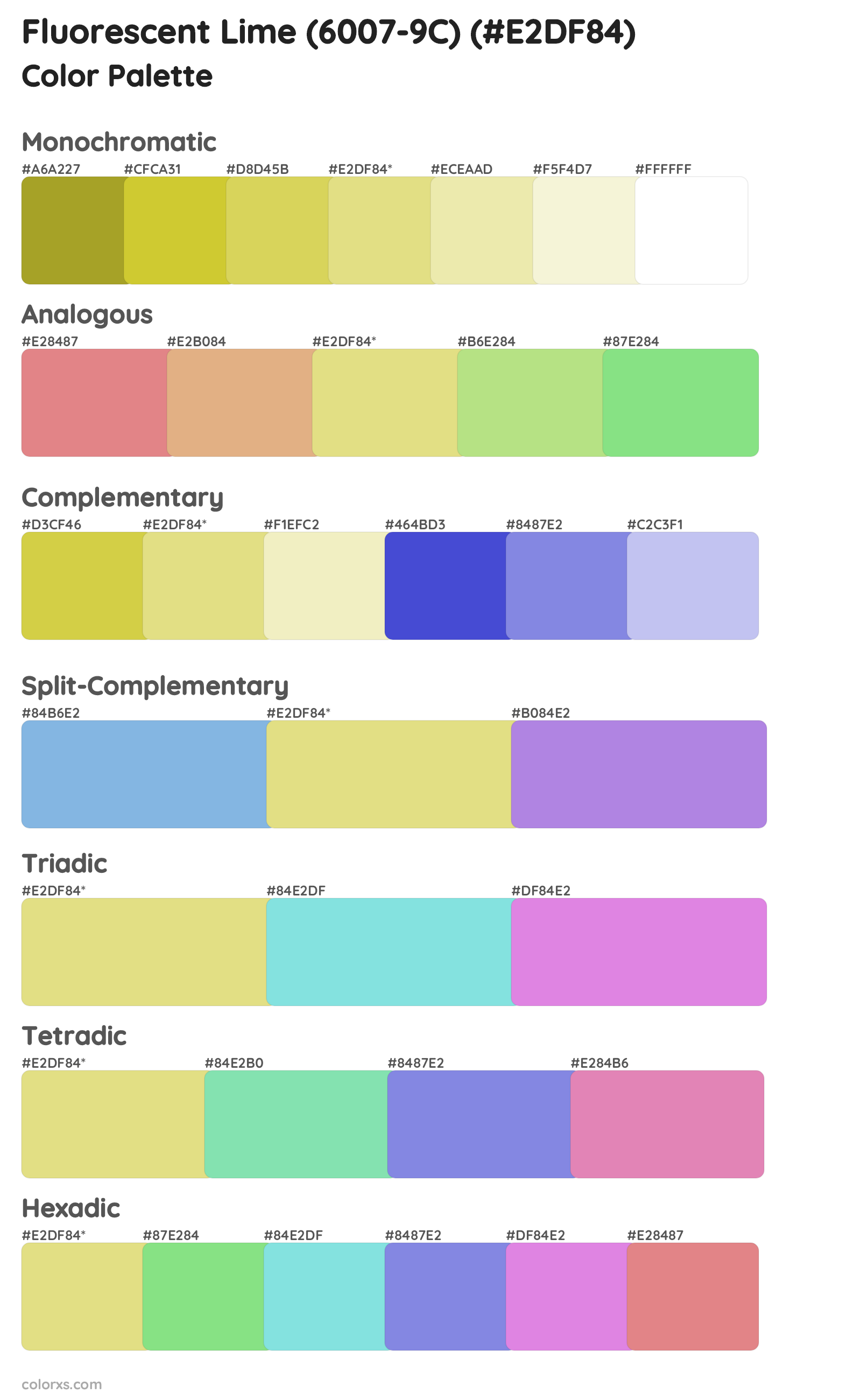 Fluorescent Lime (6007-9C) Color Scheme Palettes