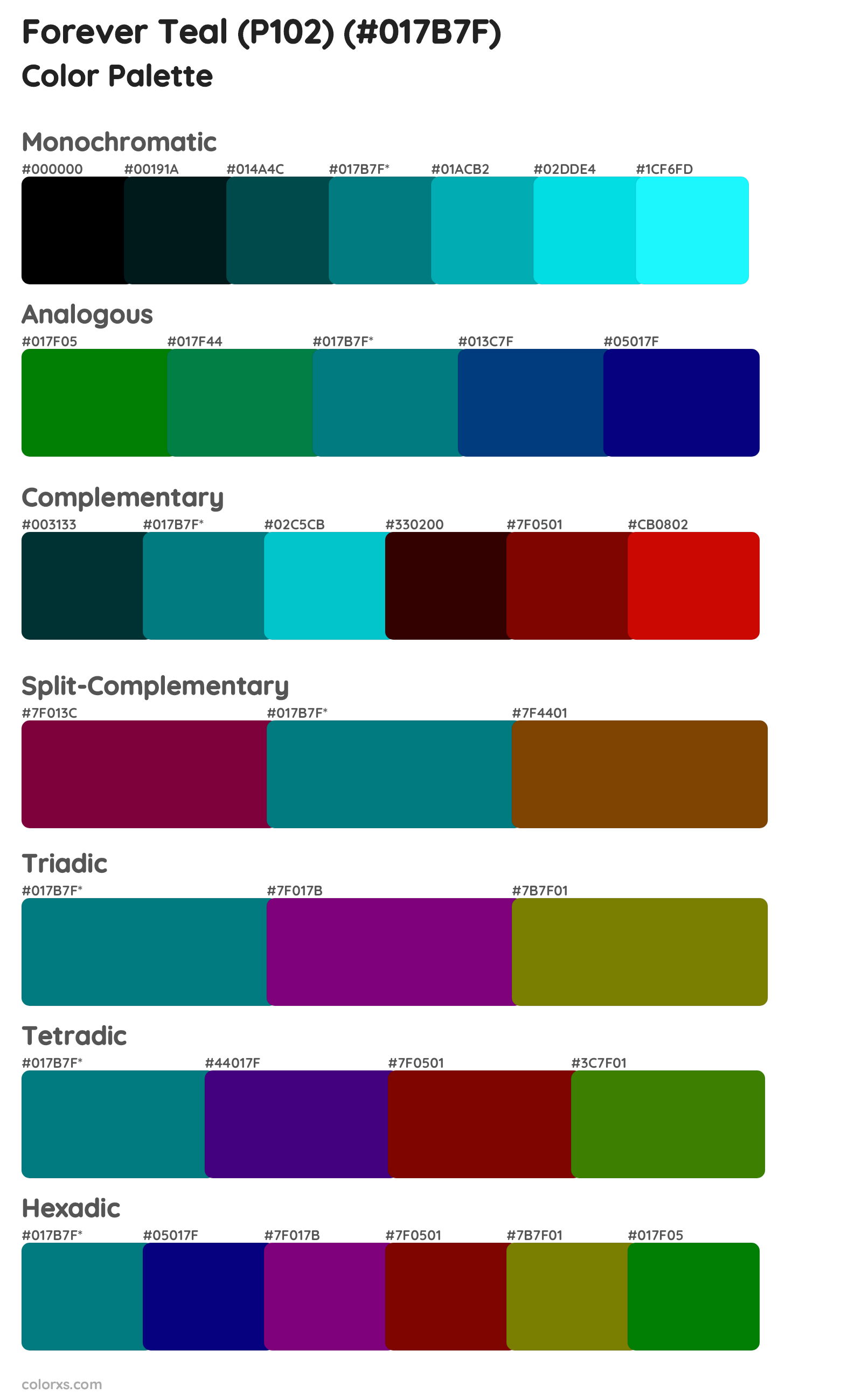 Forever Teal (P102) Color Scheme Palettes