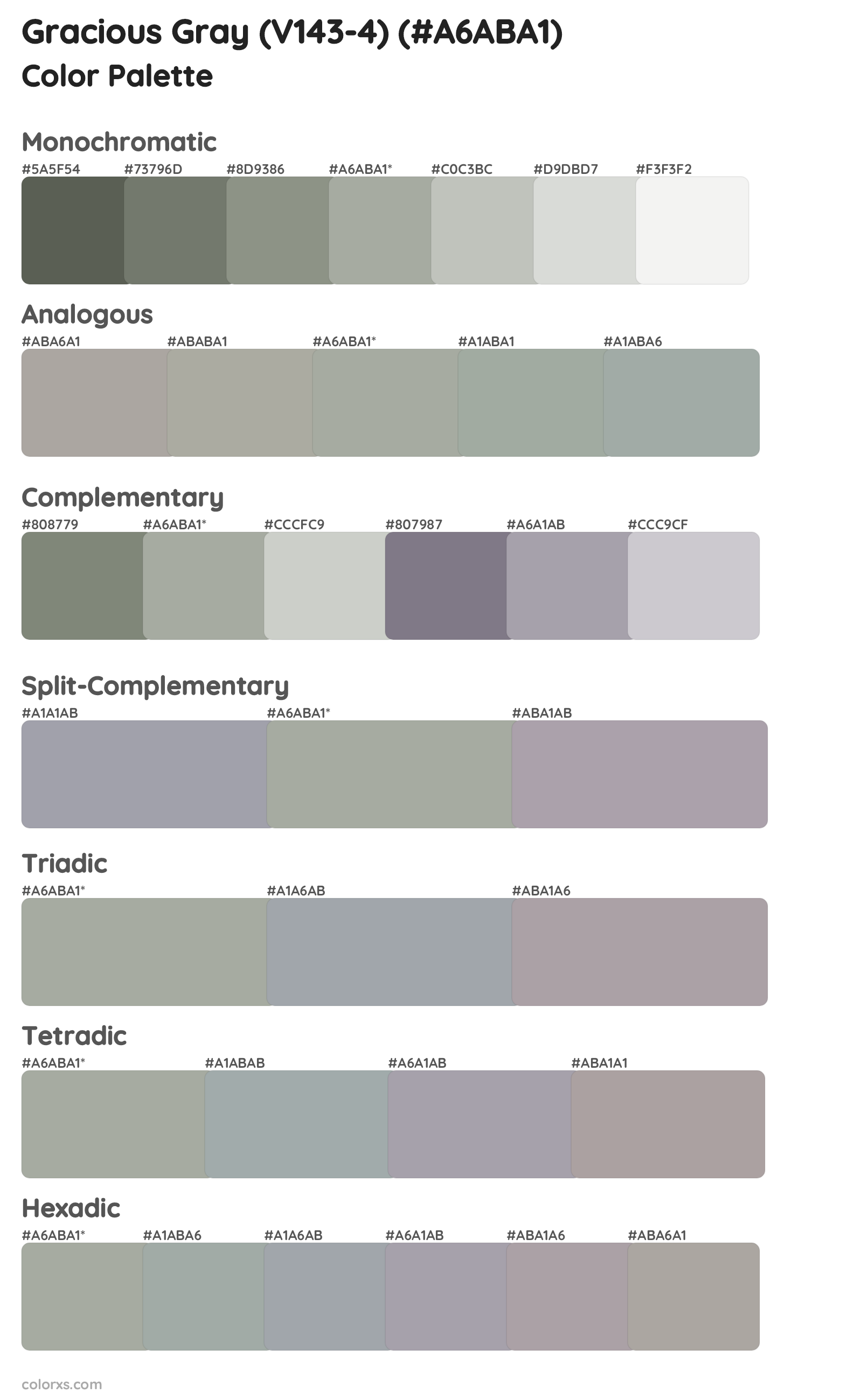 Gracious Gray (V143-4) Color Scheme Palettes