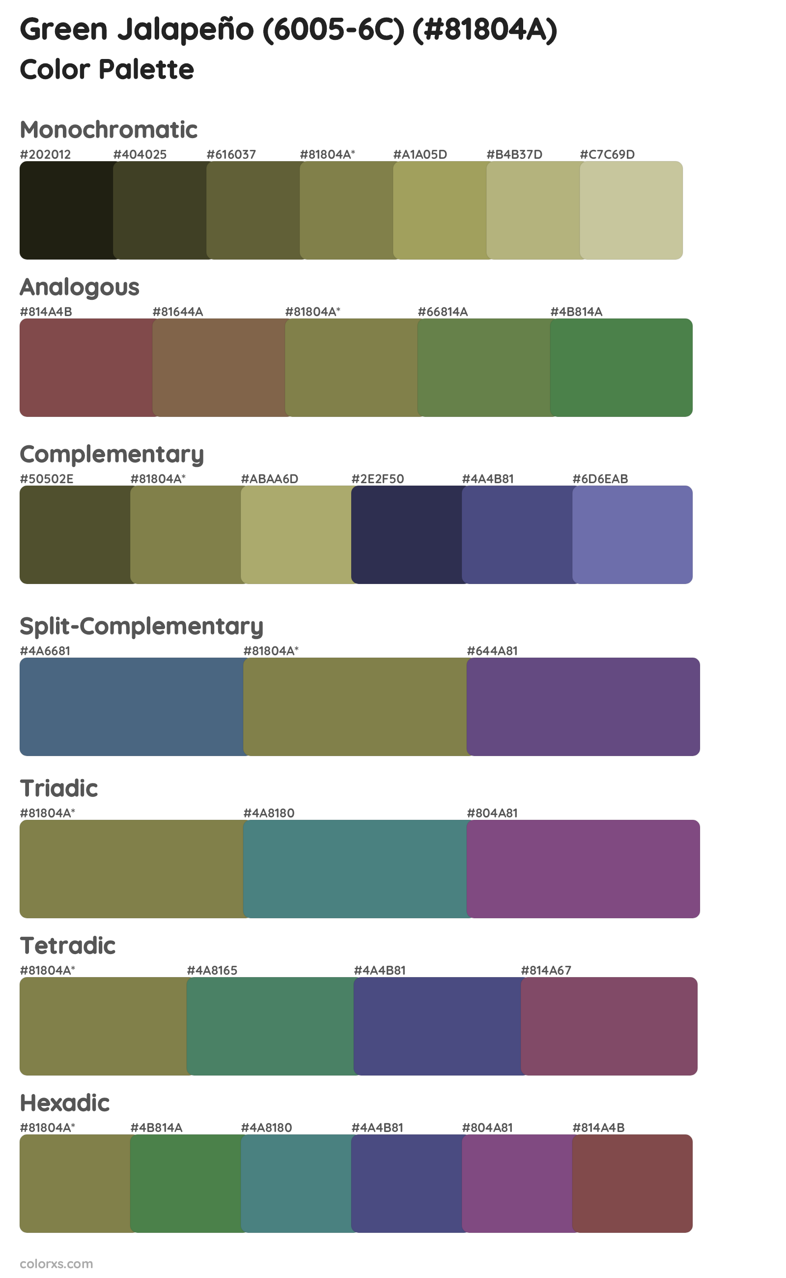 Green Jalapeño (6005-6C) Color Scheme Palettes