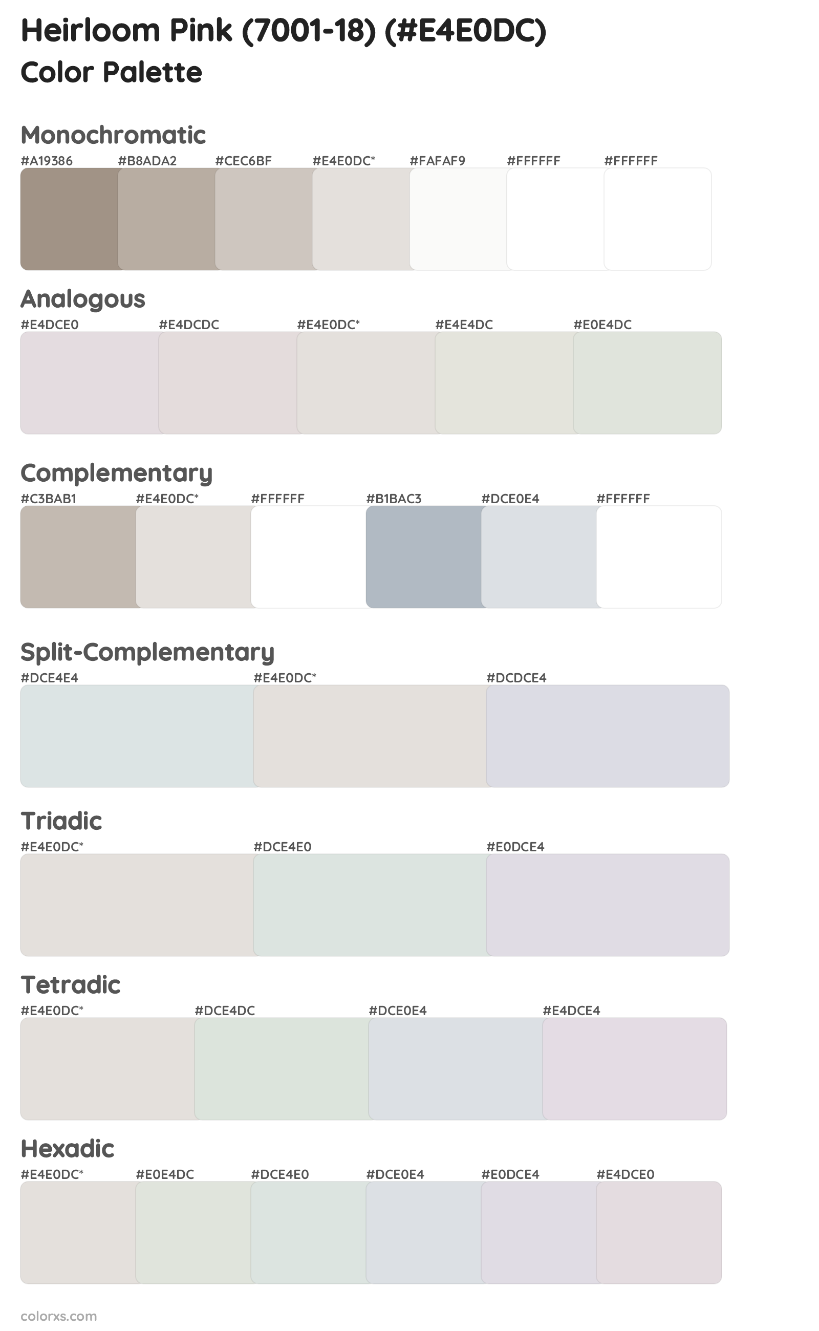 Heirloom Pink (7001-18) Color Scheme Palettes