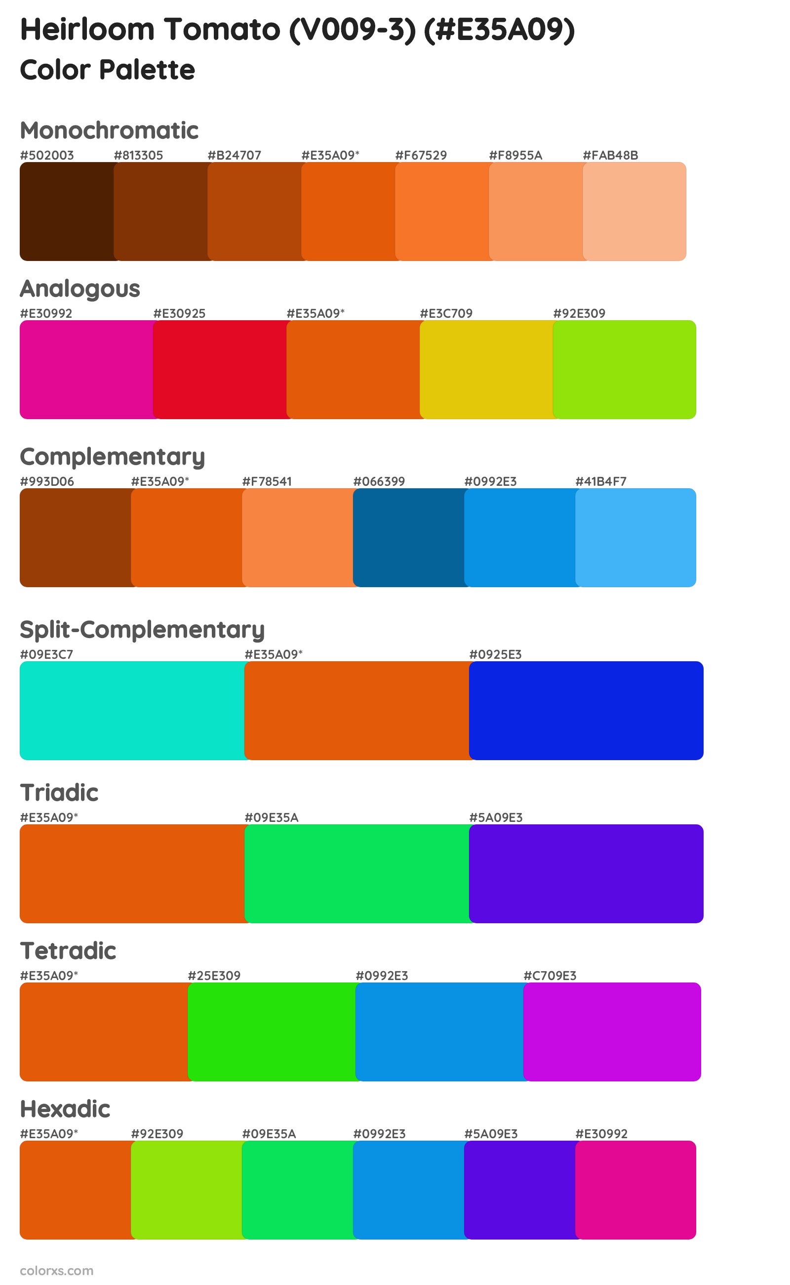 Heirloom Tomato (V009-3) Color Scheme Palettes