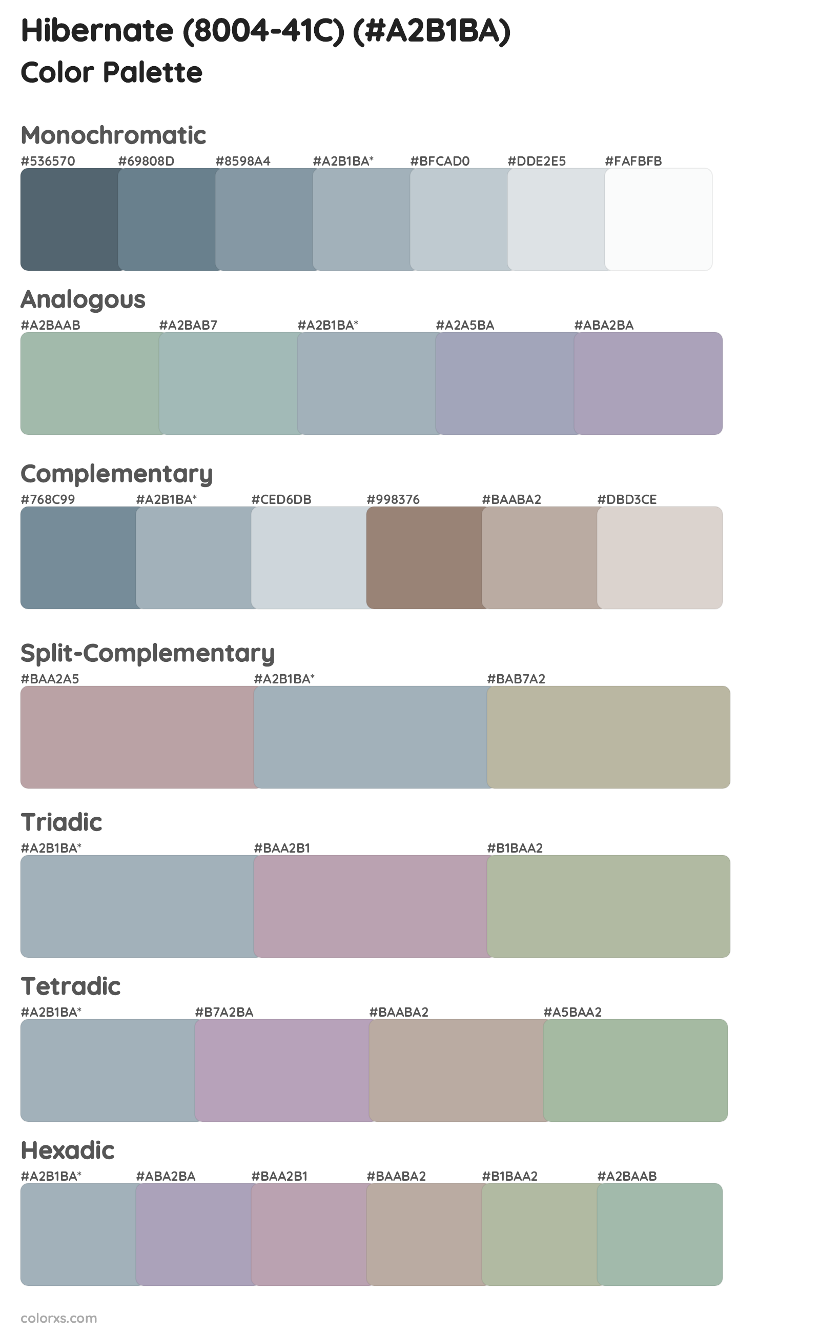 Hibernate (8004-41C) Color Scheme Palettes