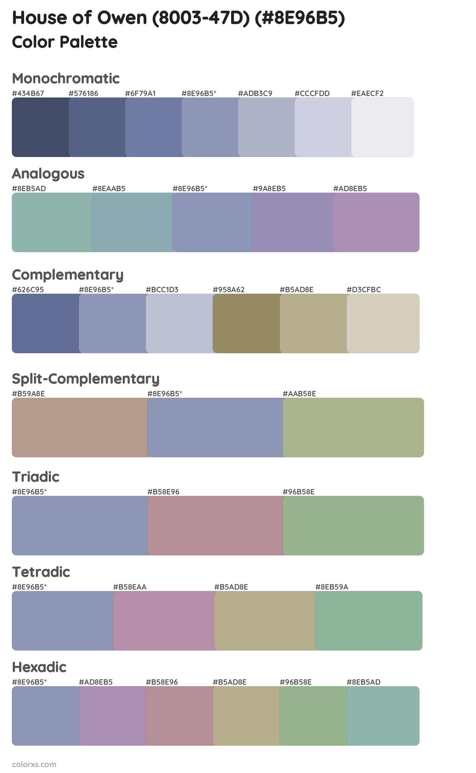 House of Owen (8003-47D) Color Scheme Palettes