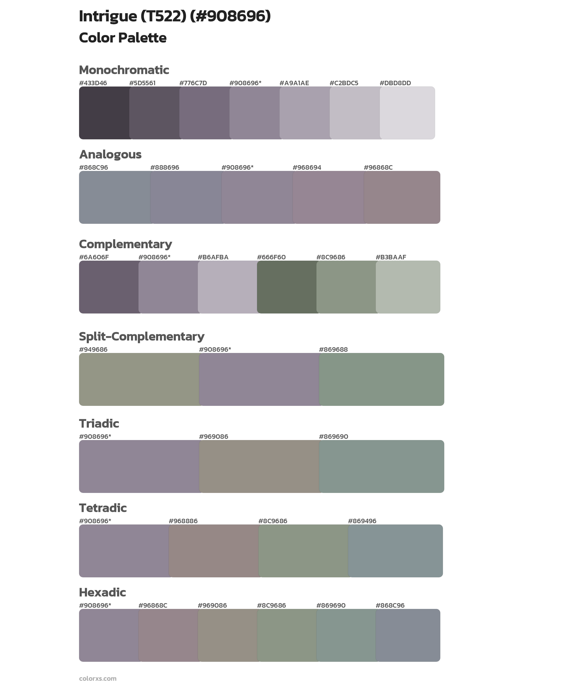 Intrigue (T522) Color Scheme Palettes