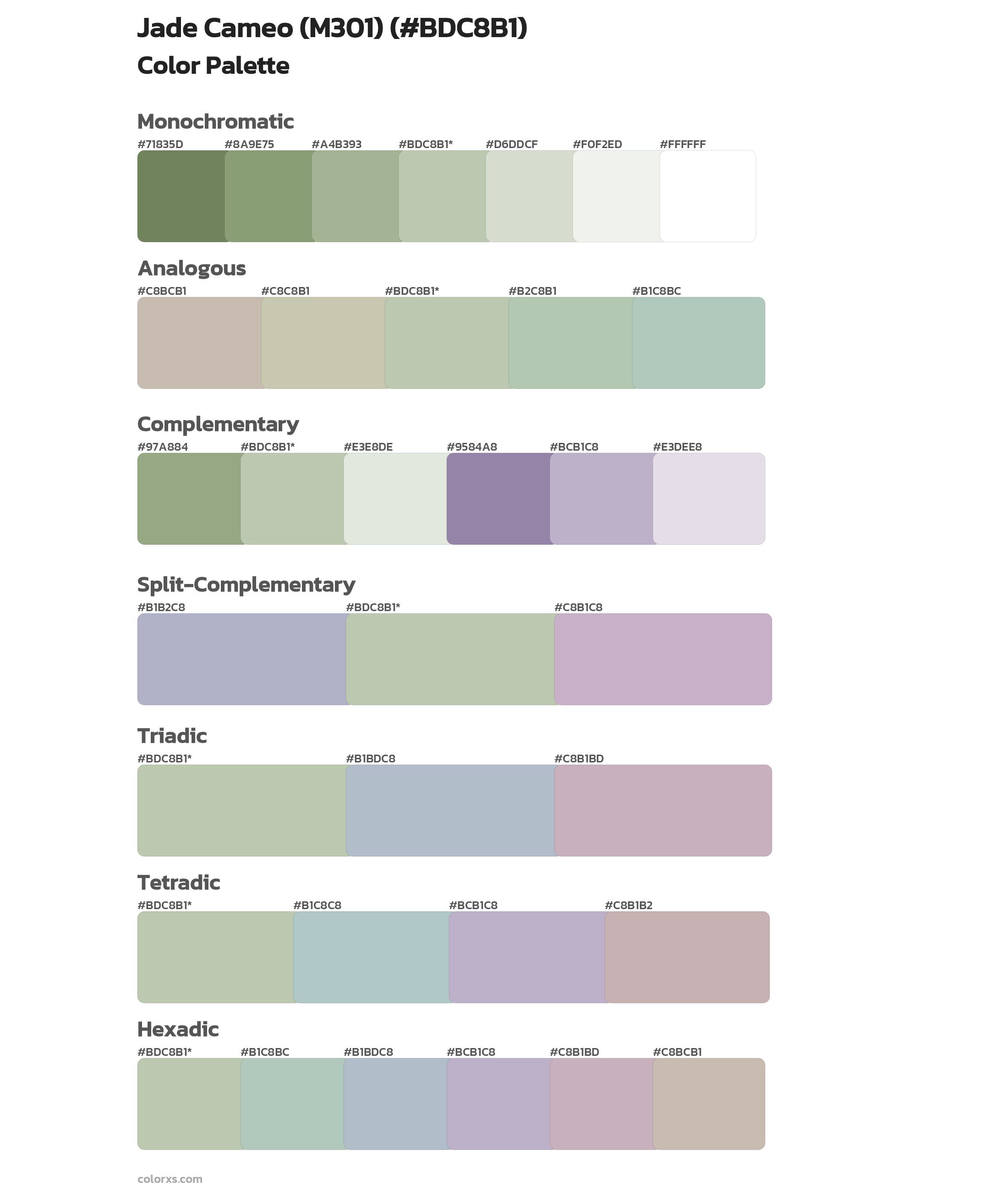 Jade Cameo (M301) Color Scheme Palettes