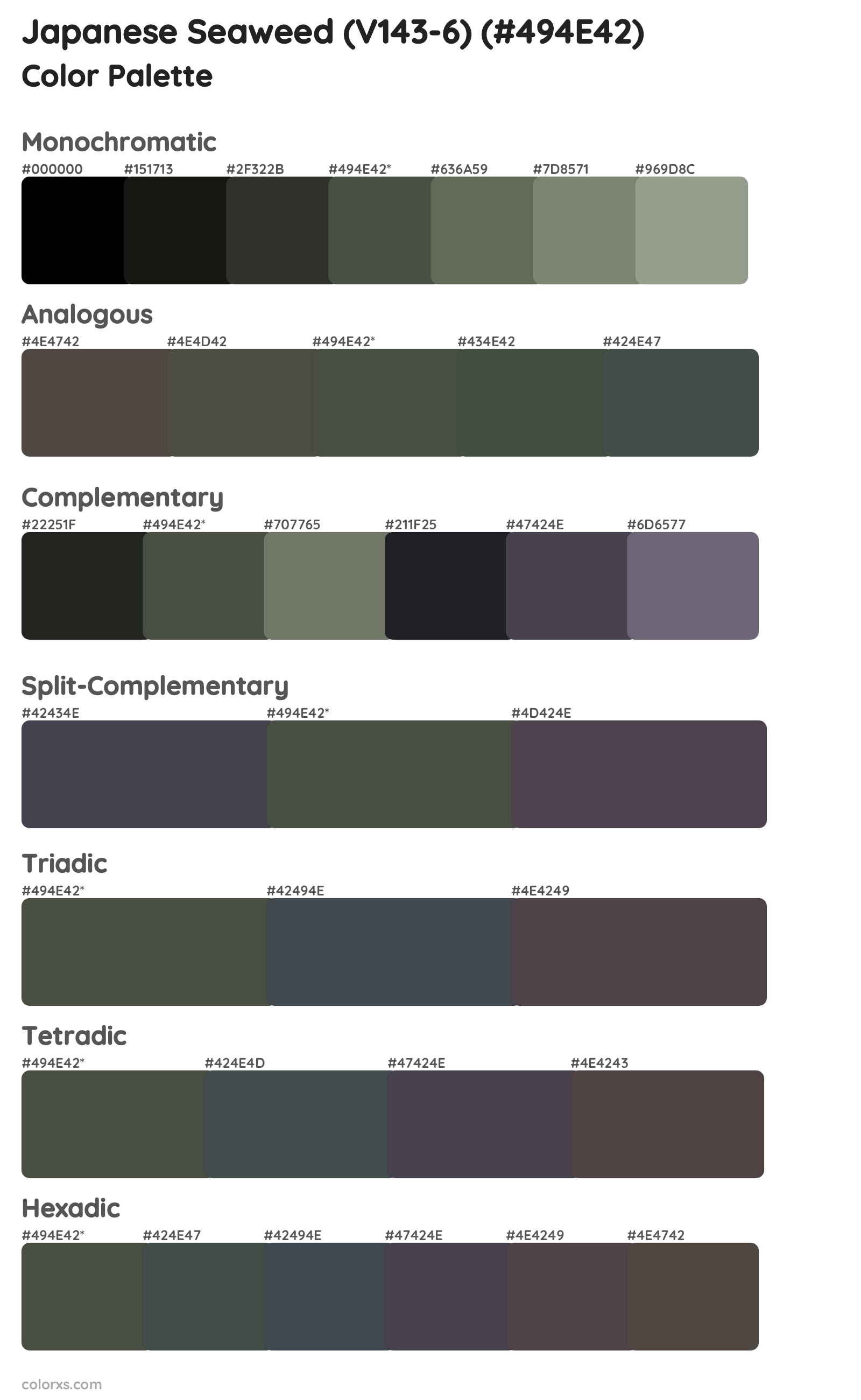 Japanese Seaweed (V143-6) Color Scheme Palettes