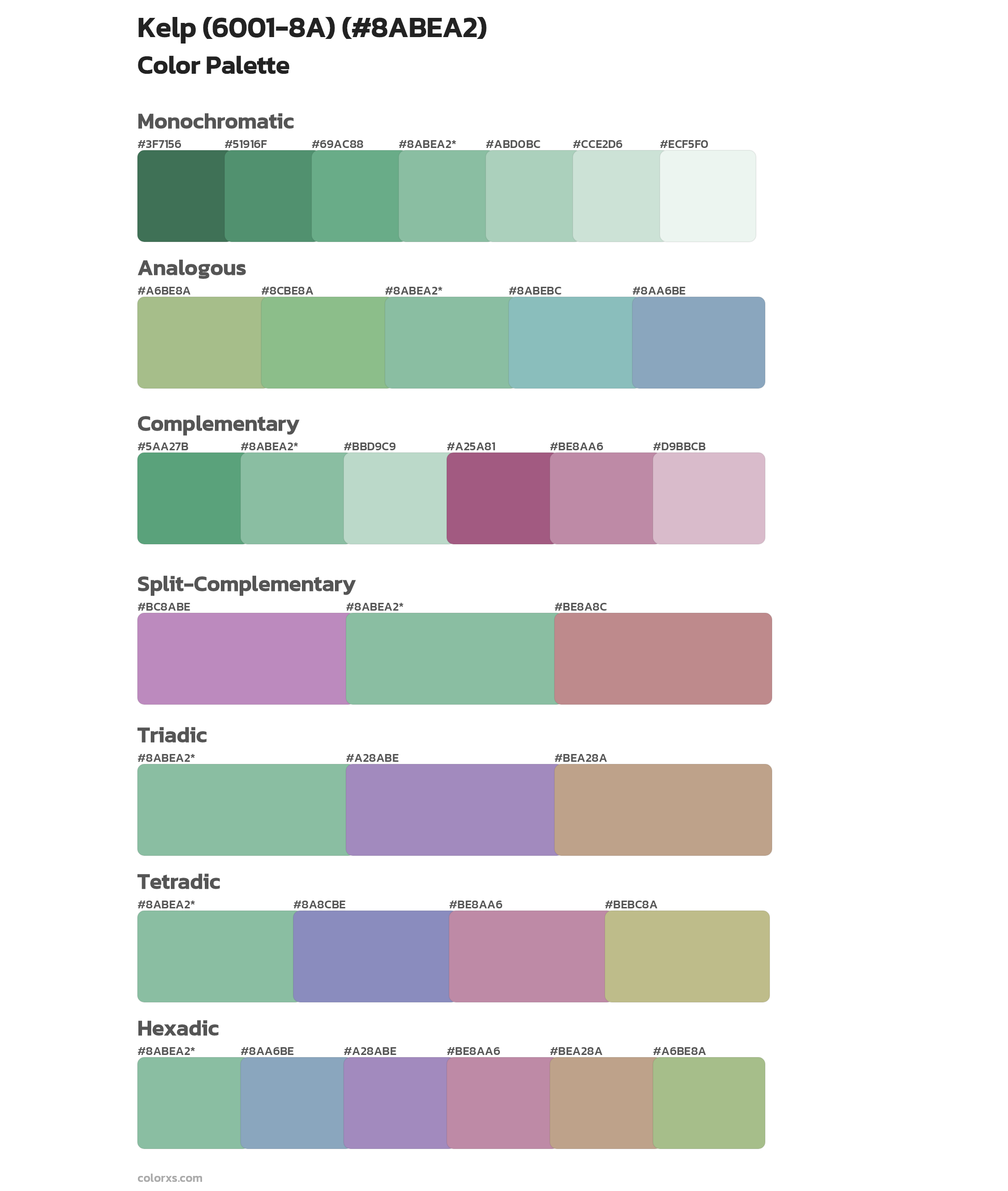 Kelp (6001-8A) Color Scheme Palettes