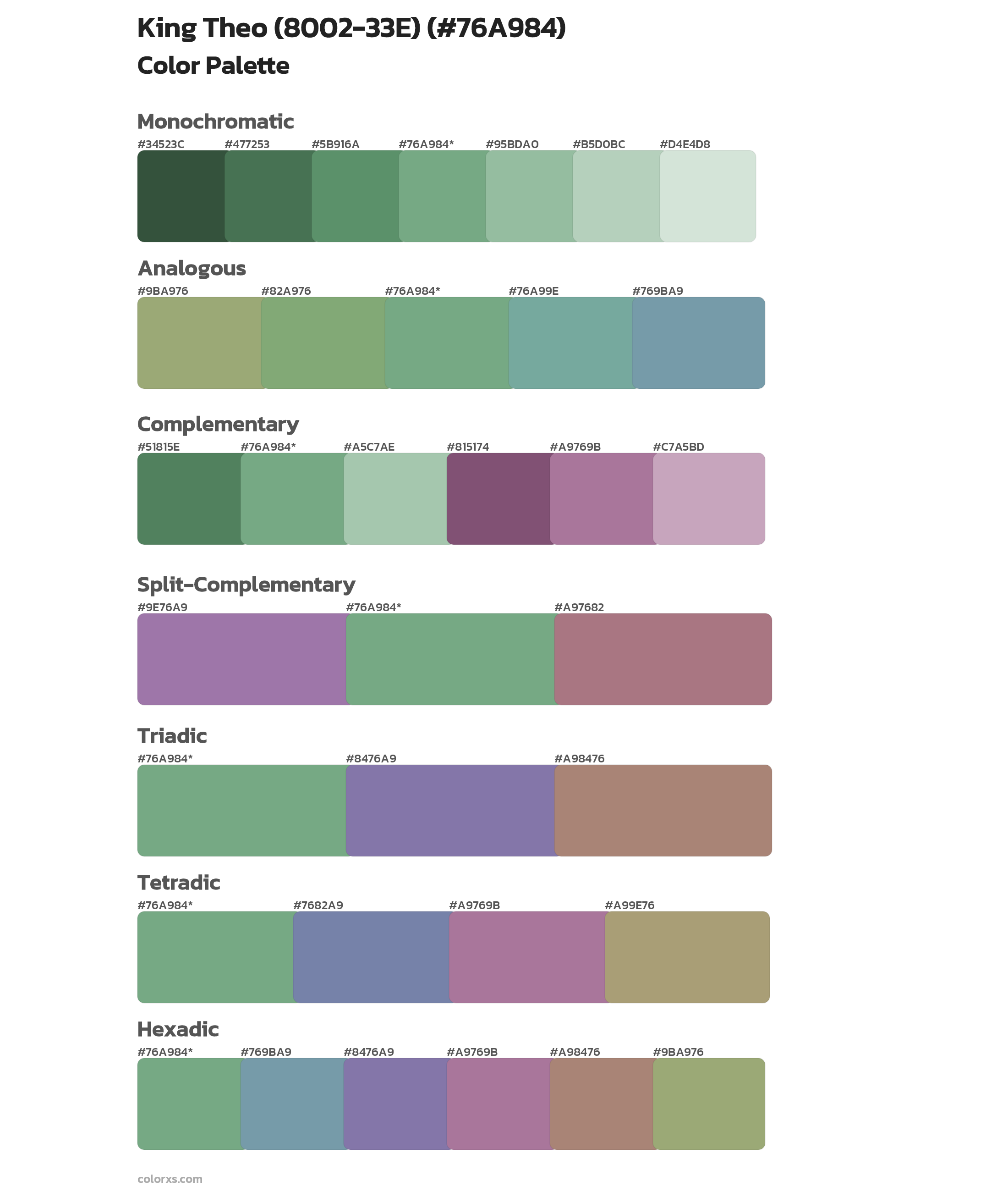 King Theo (8002-33E) Color Scheme Palettes