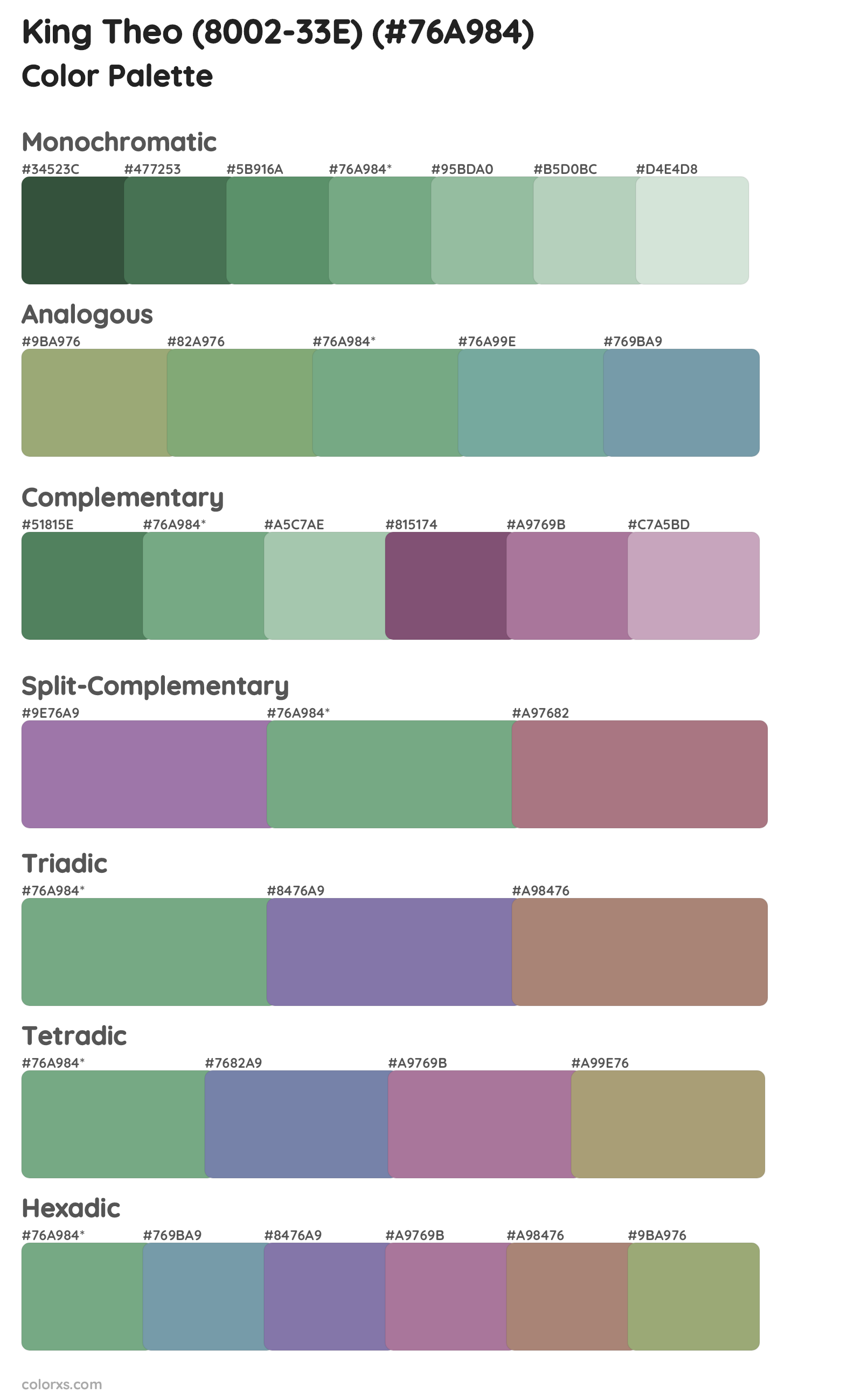 King Theo (8002-33E) Color Scheme Palettes