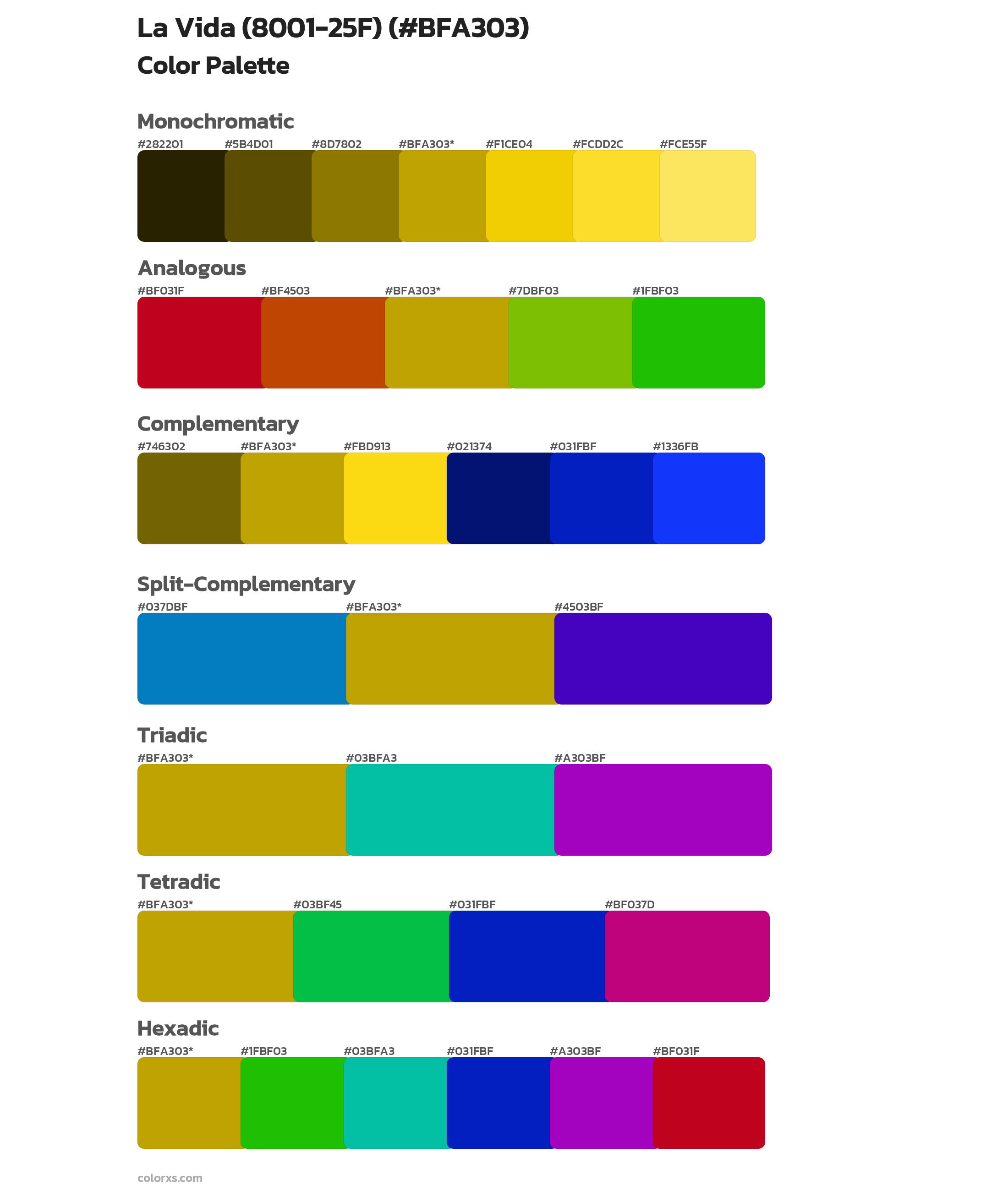 La Vida (8001-25F) Color Scheme Palettes