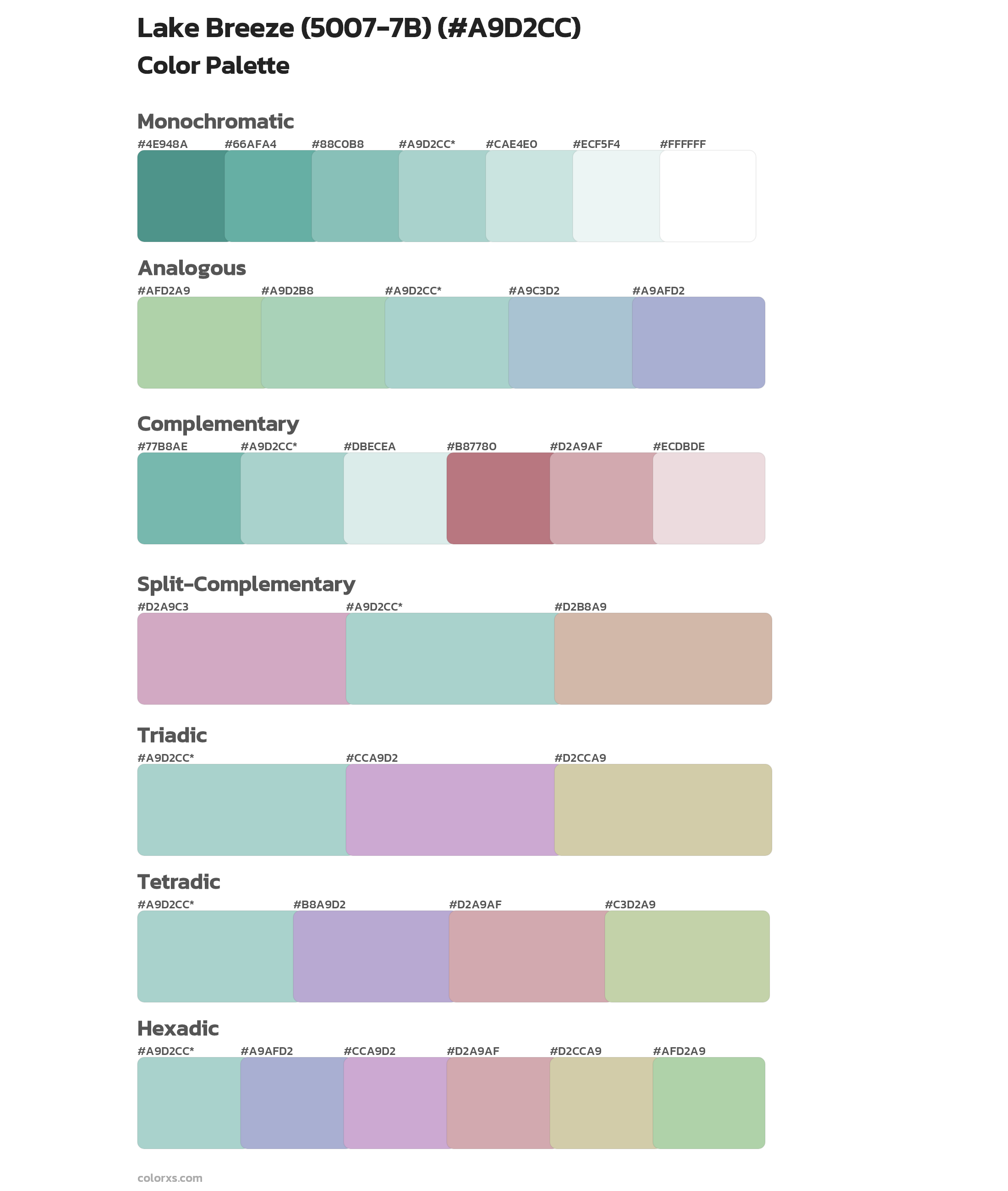 Lake Breeze (5007-7B) Color Scheme Palettes
