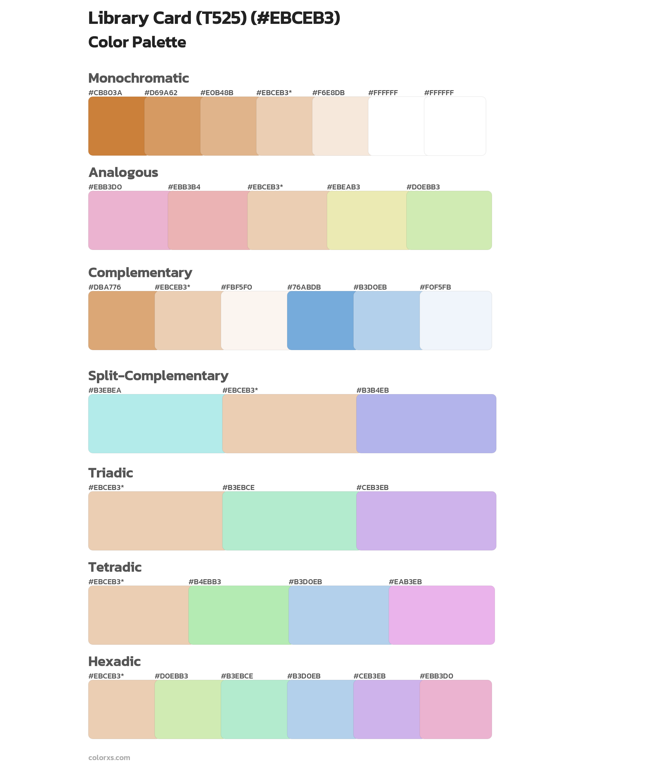 Library Card (T525) Color Scheme Palettes