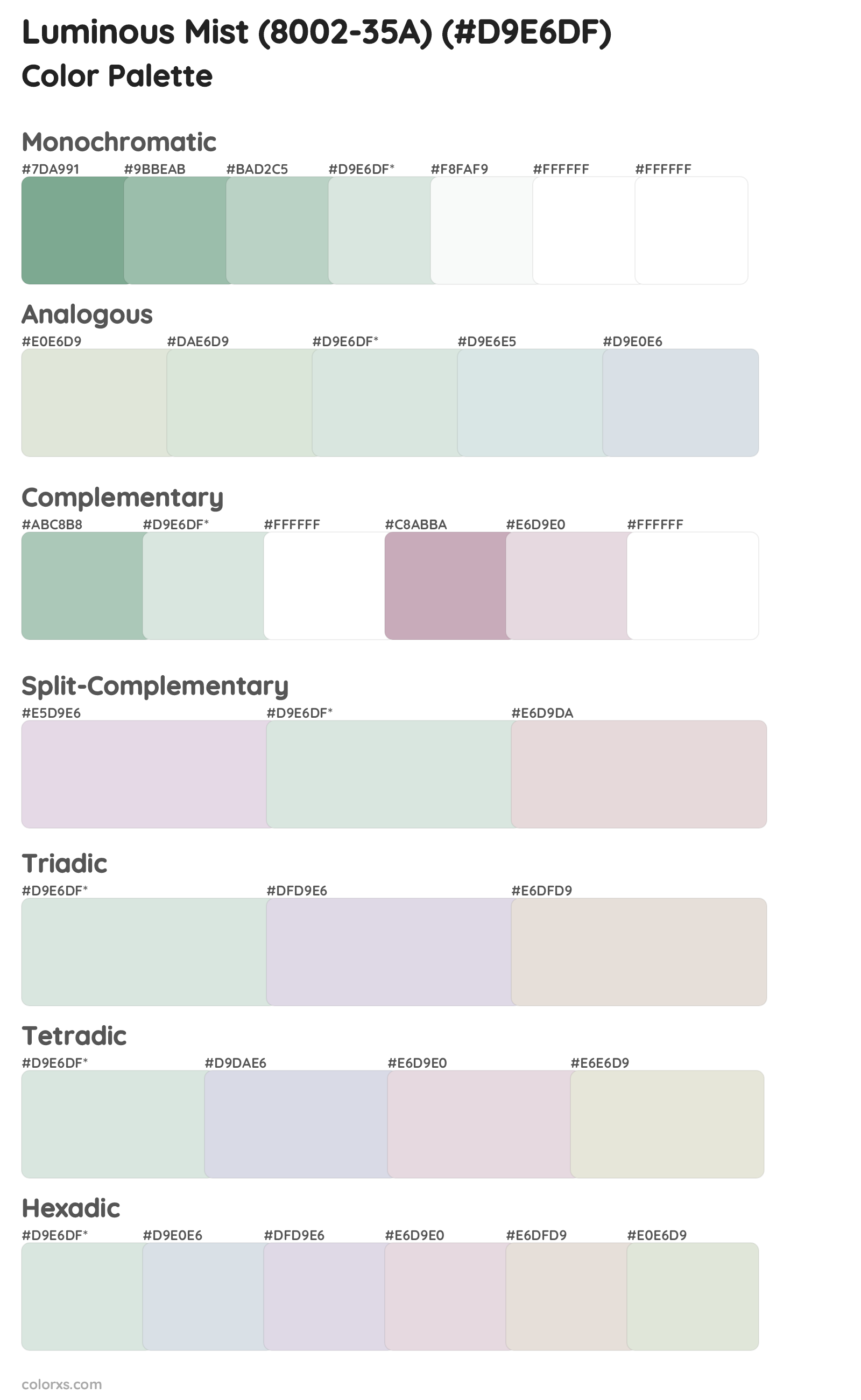 Luminous Mist (8002-35A) Color Scheme Palettes