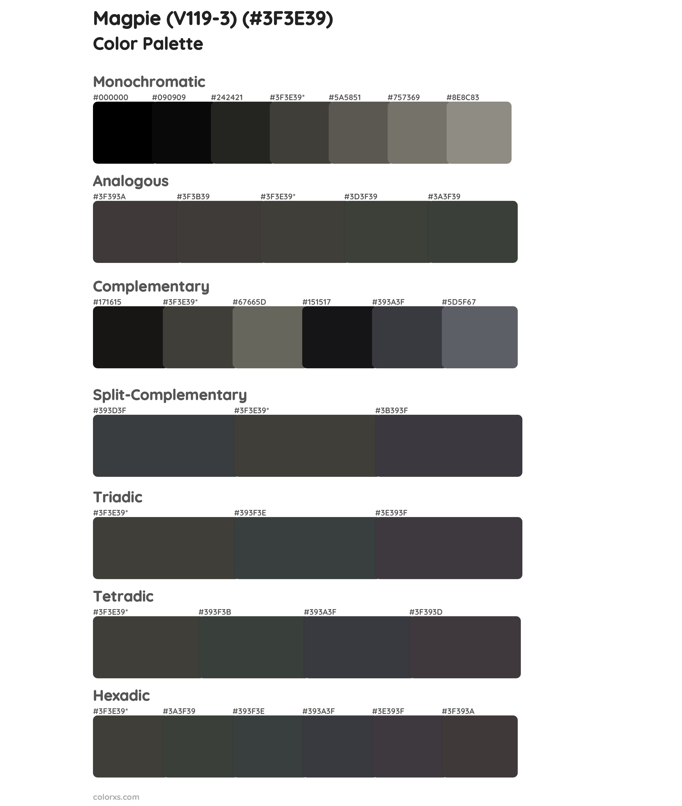 Magpie (V119-3) Color Scheme Palettes