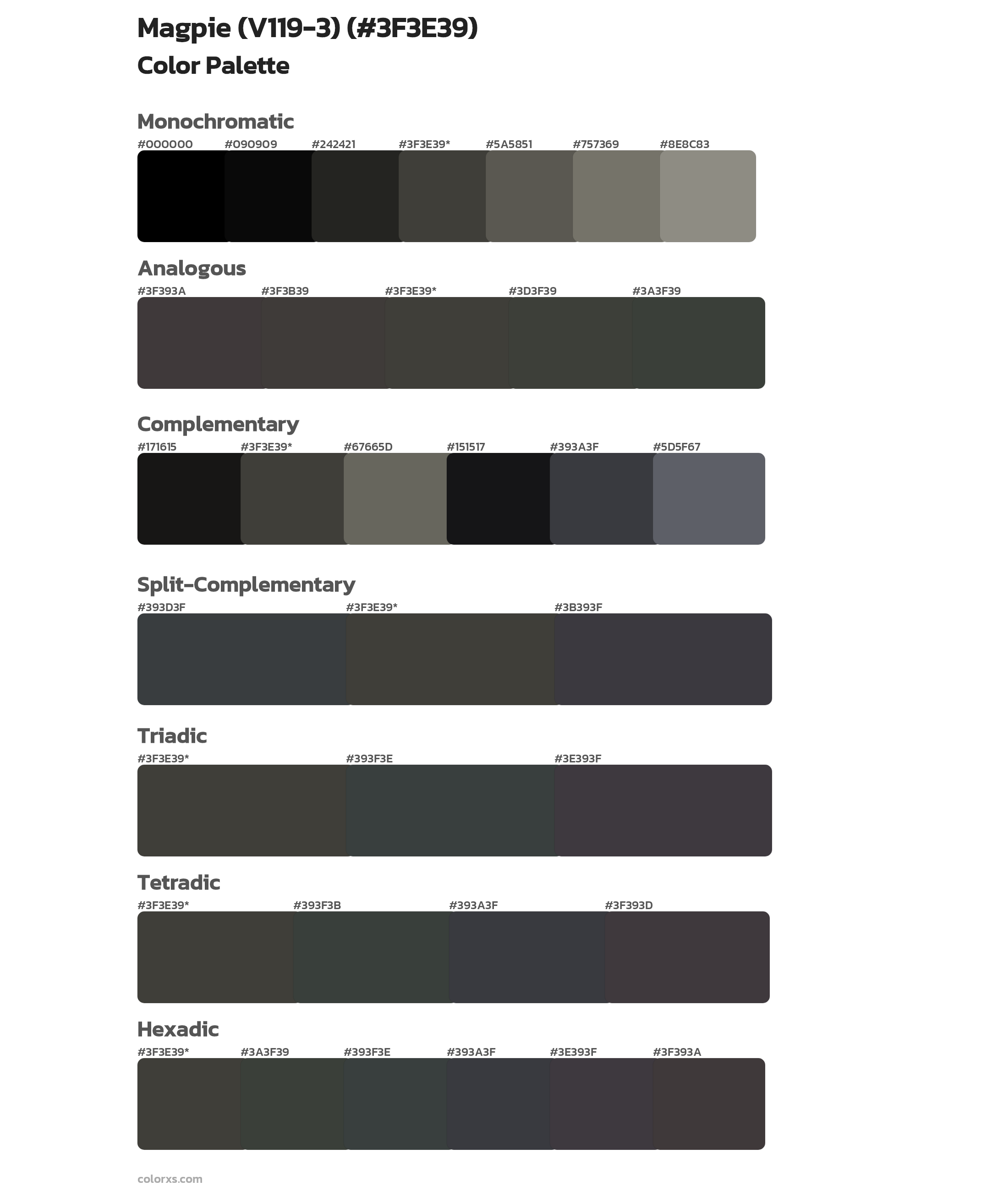 Magpie (V119-3) Color Scheme Palettes