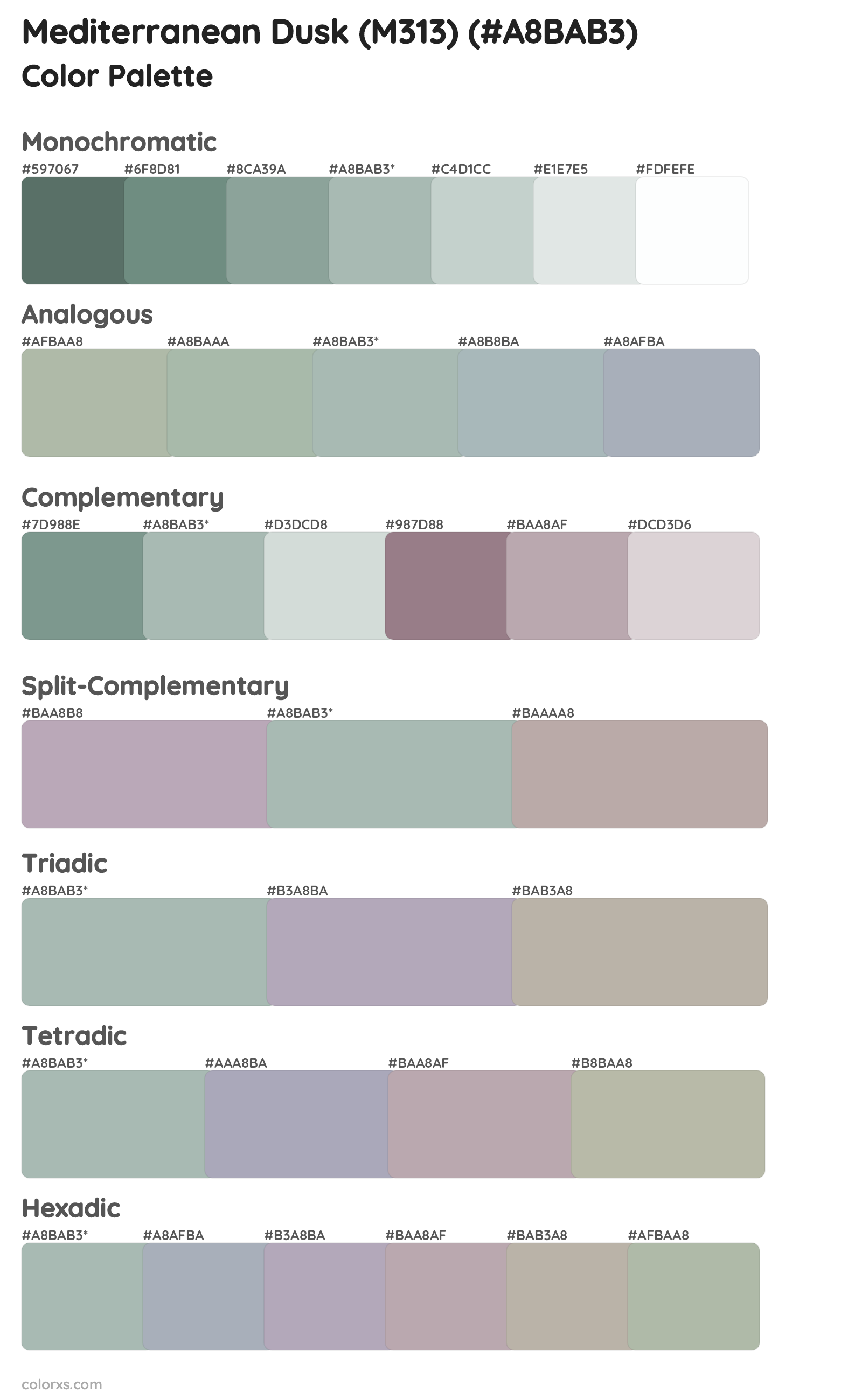 Mediterranean Dusk (M313) Color Scheme Palettes