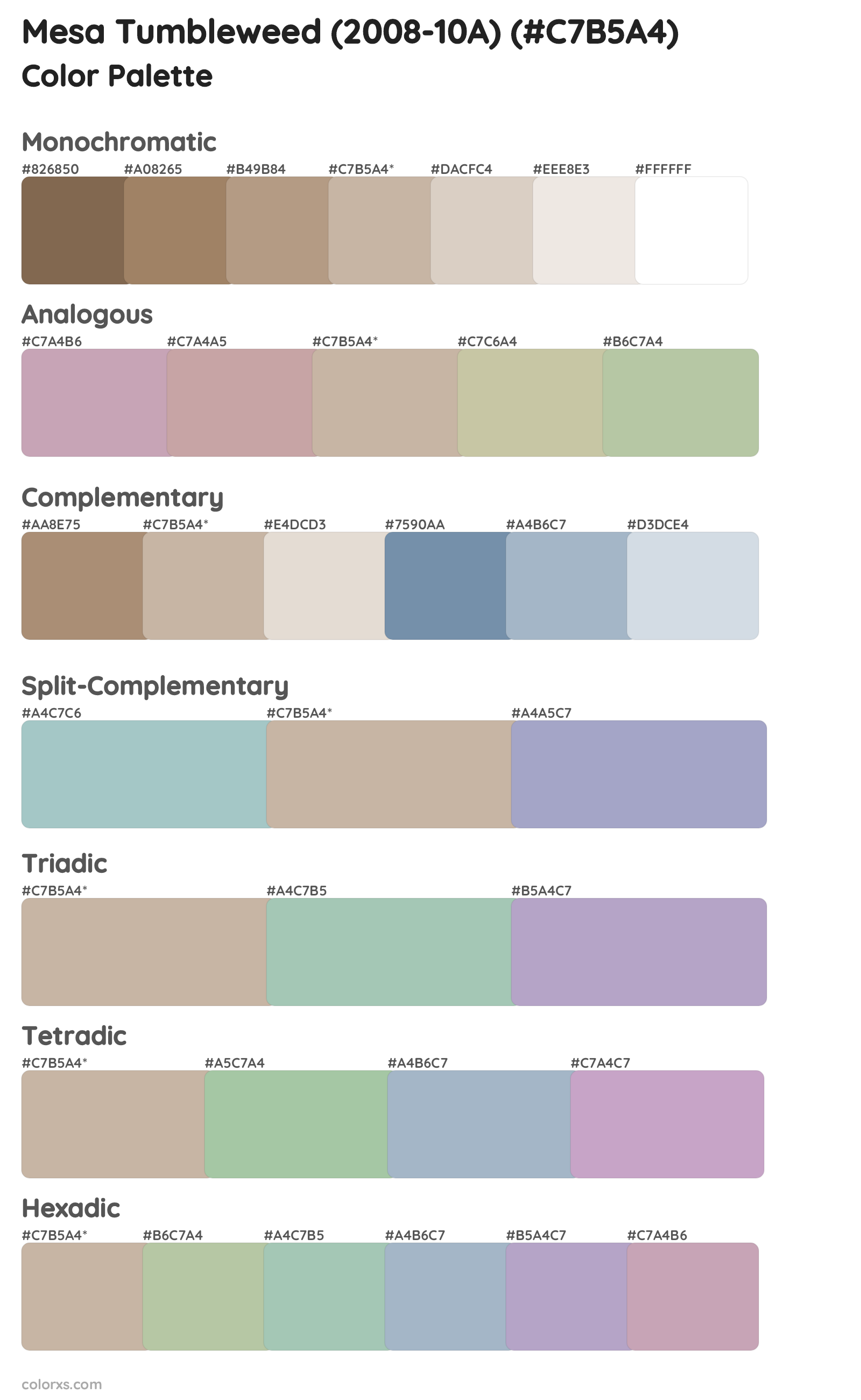 Mesa Tumbleweed (2008-10A) Color Scheme Palettes