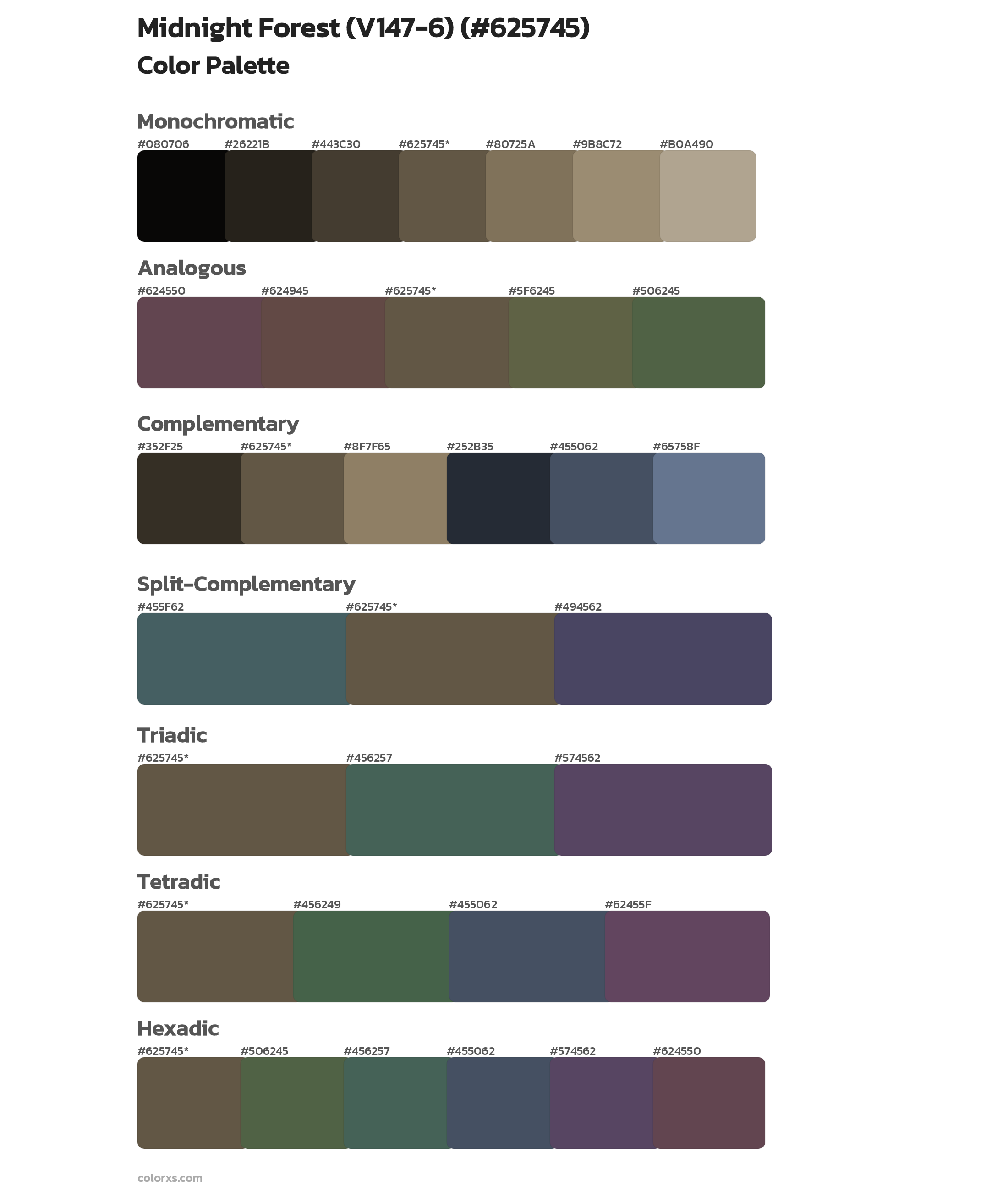 Midnight Forest (V147-6) Color Scheme Palettes