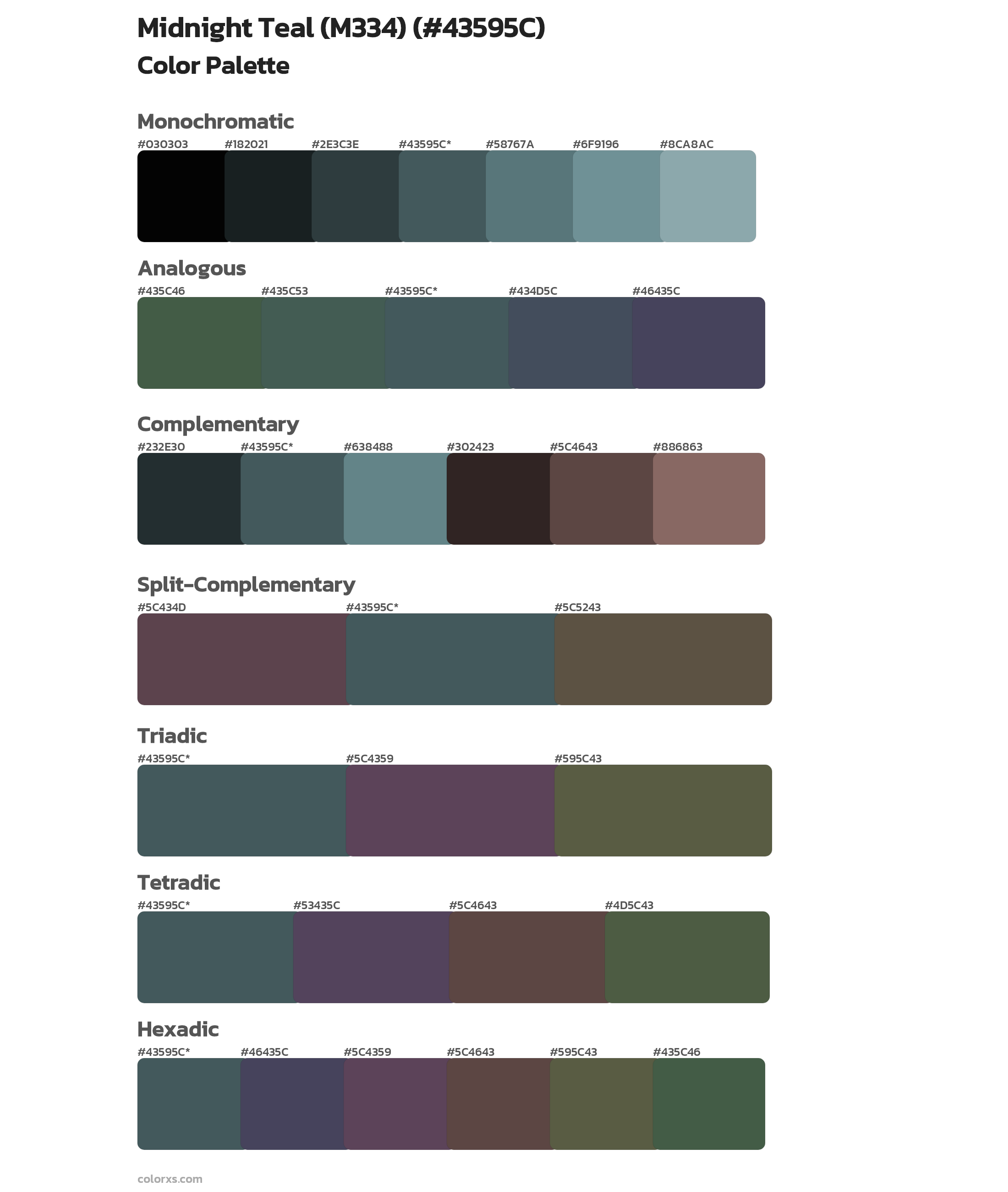 Midnight Teal (M334) Color Scheme Palettes