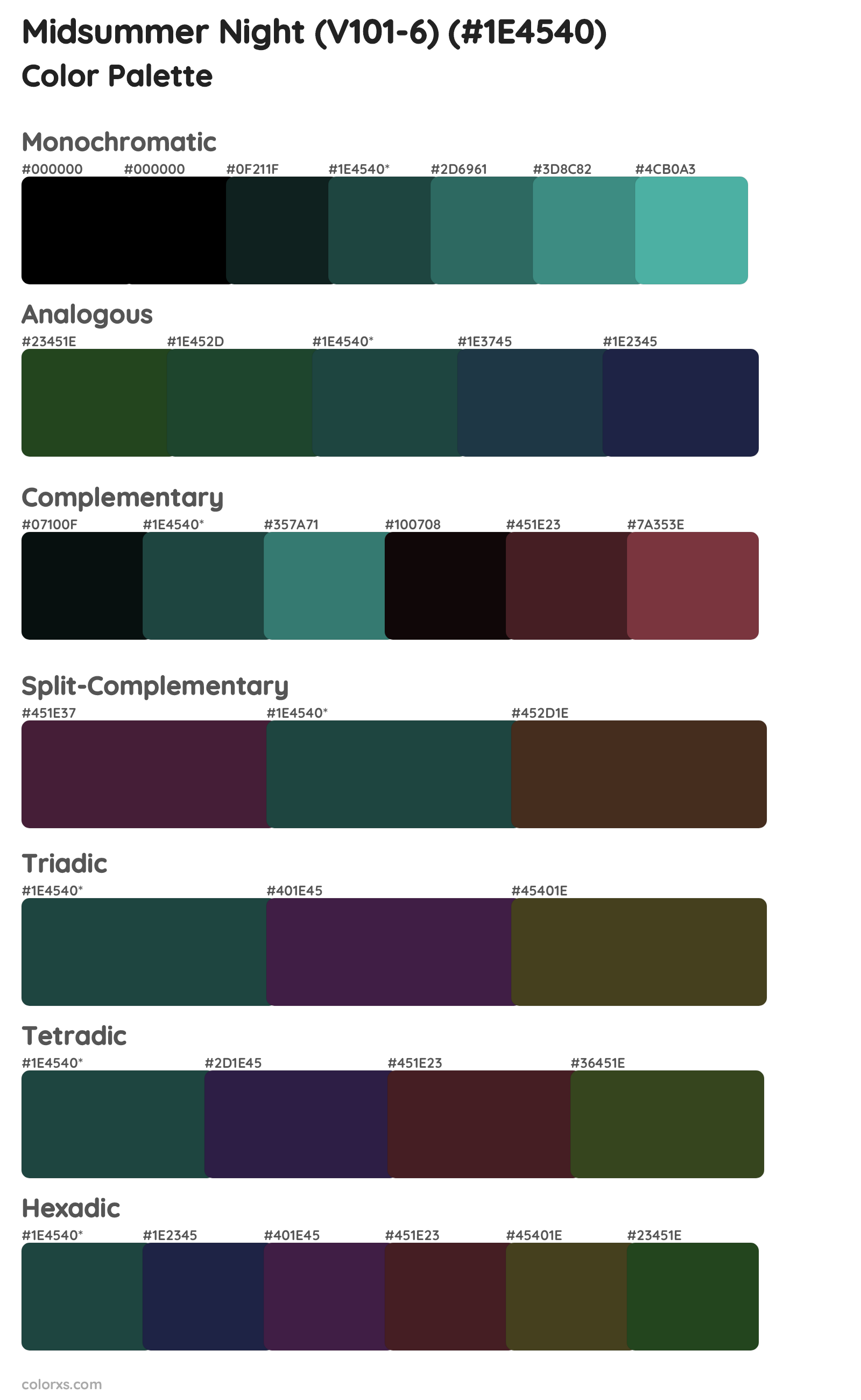 Midsummer Night (V101-6) Color Scheme Palettes