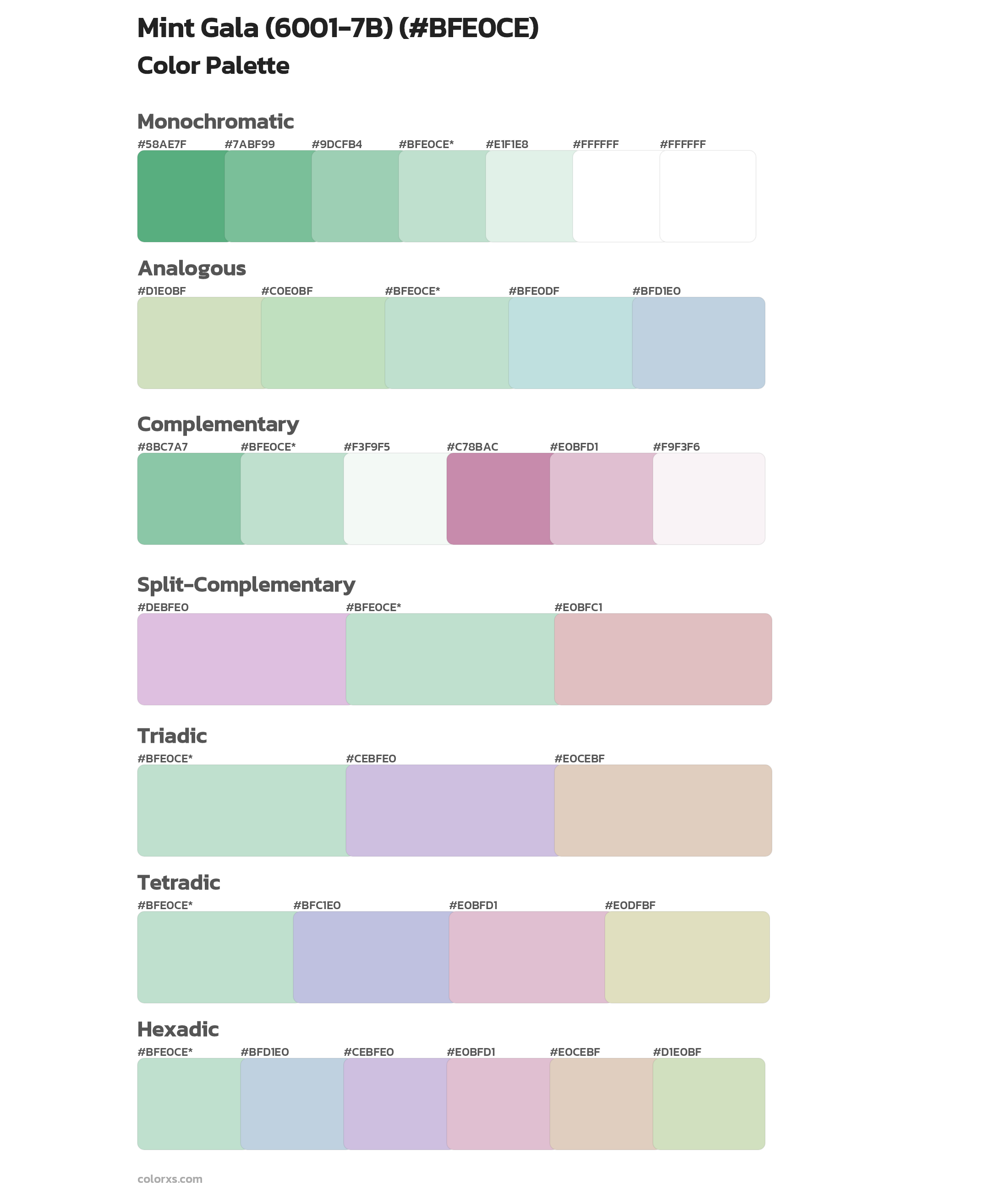 Mint Gala (6001-7B) Color Scheme Palettes
