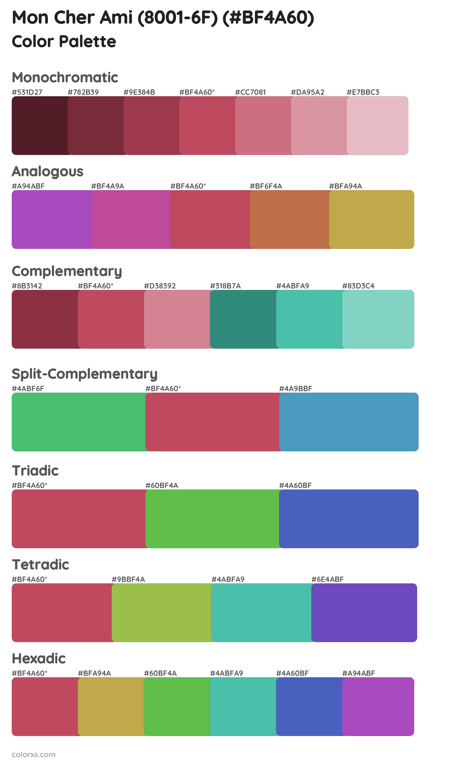 Mon Cher Ami (8001-6F) Color Scheme Palettes