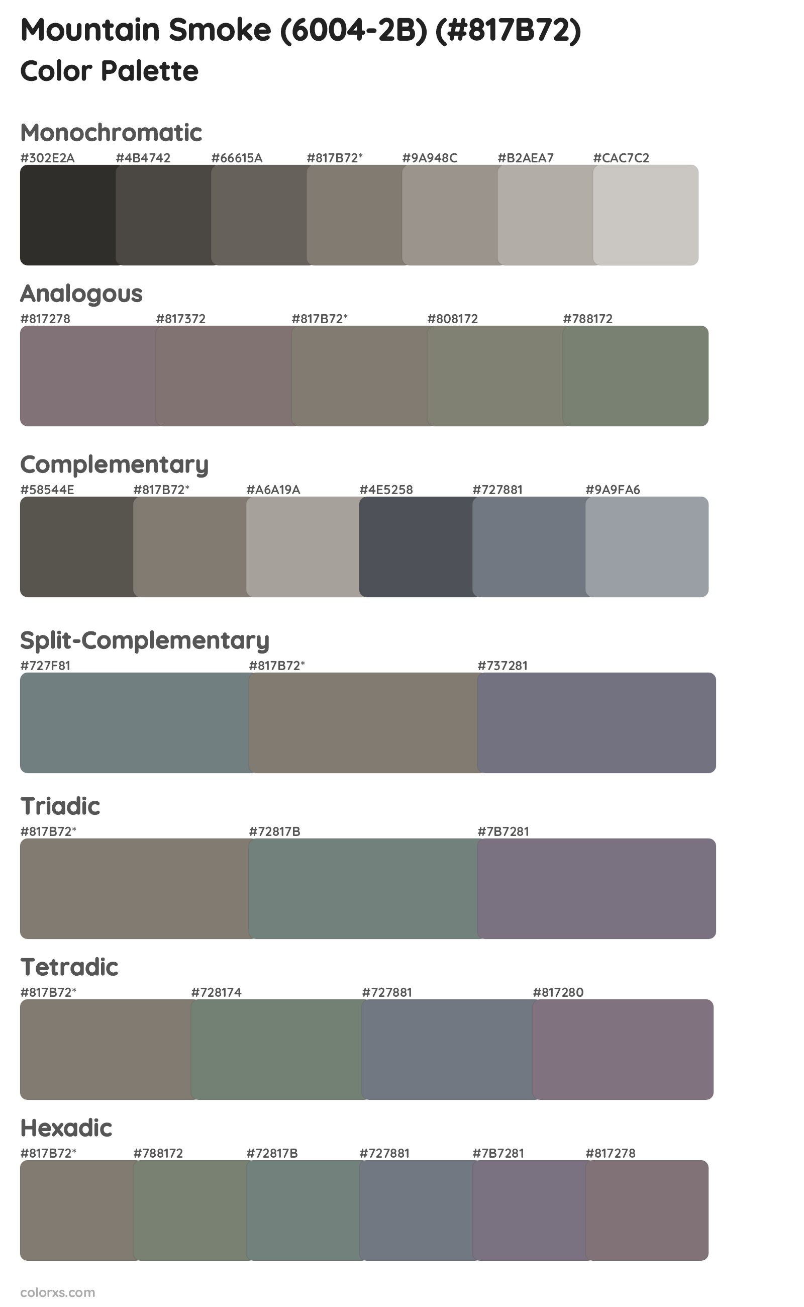 Mountain Smoke (6004-2B) Color Scheme Palettes