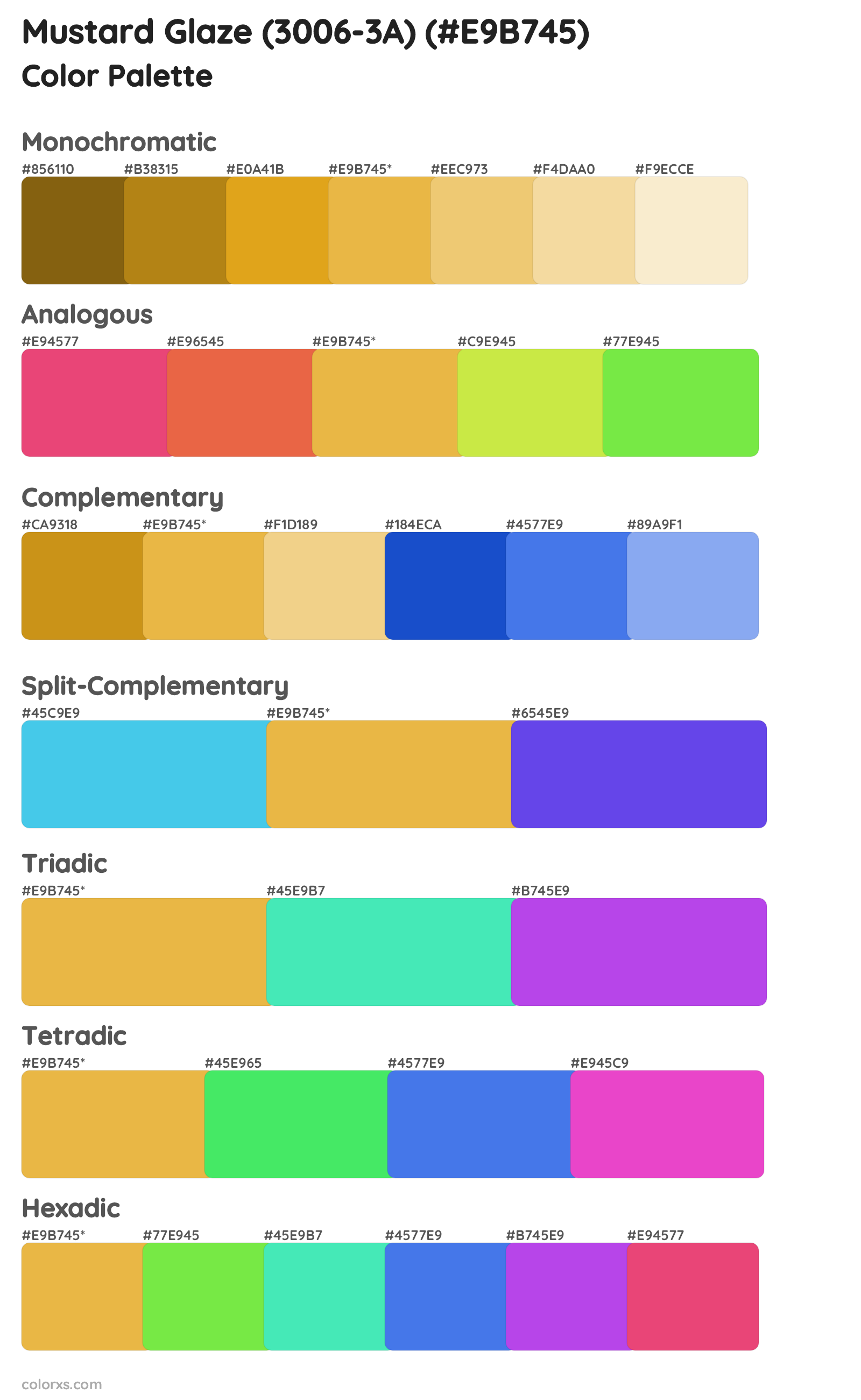 Mustard Glaze (3006-3A) Color Scheme Palettes