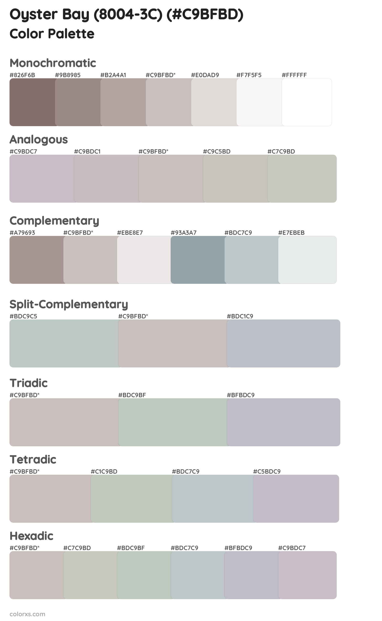 Oyster Bay (8004-3C) Color Scheme Palettes