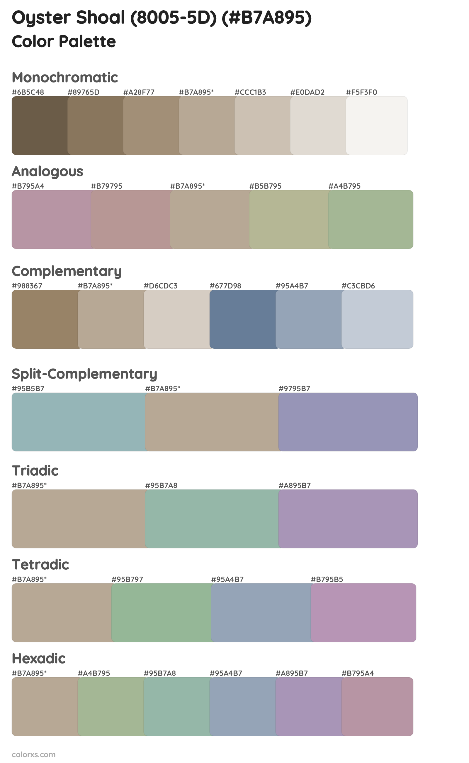 Oyster Shoal (8005-5D) Color Scheme Palettes